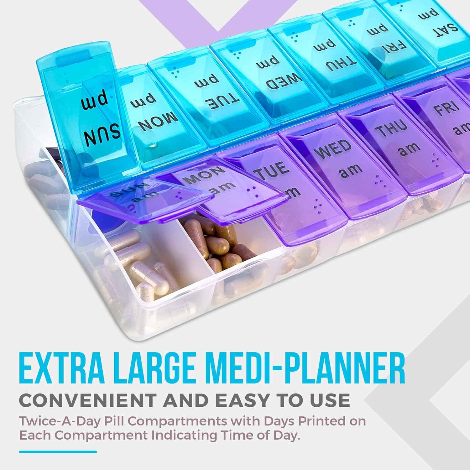 Medca Weekly Pill Organizer, Twice-A-Day, 1 Pill Organizer Extra Large image number 1