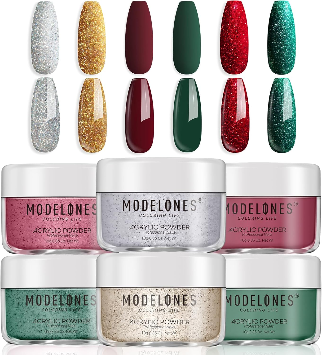 Modelones Acrylic Powder, 6 Colors Transparent Jelly Nude Nail Powder Milky White Pink Nude for Nail Art 3D Nail Carving French Nail Extension, Gifts for Women