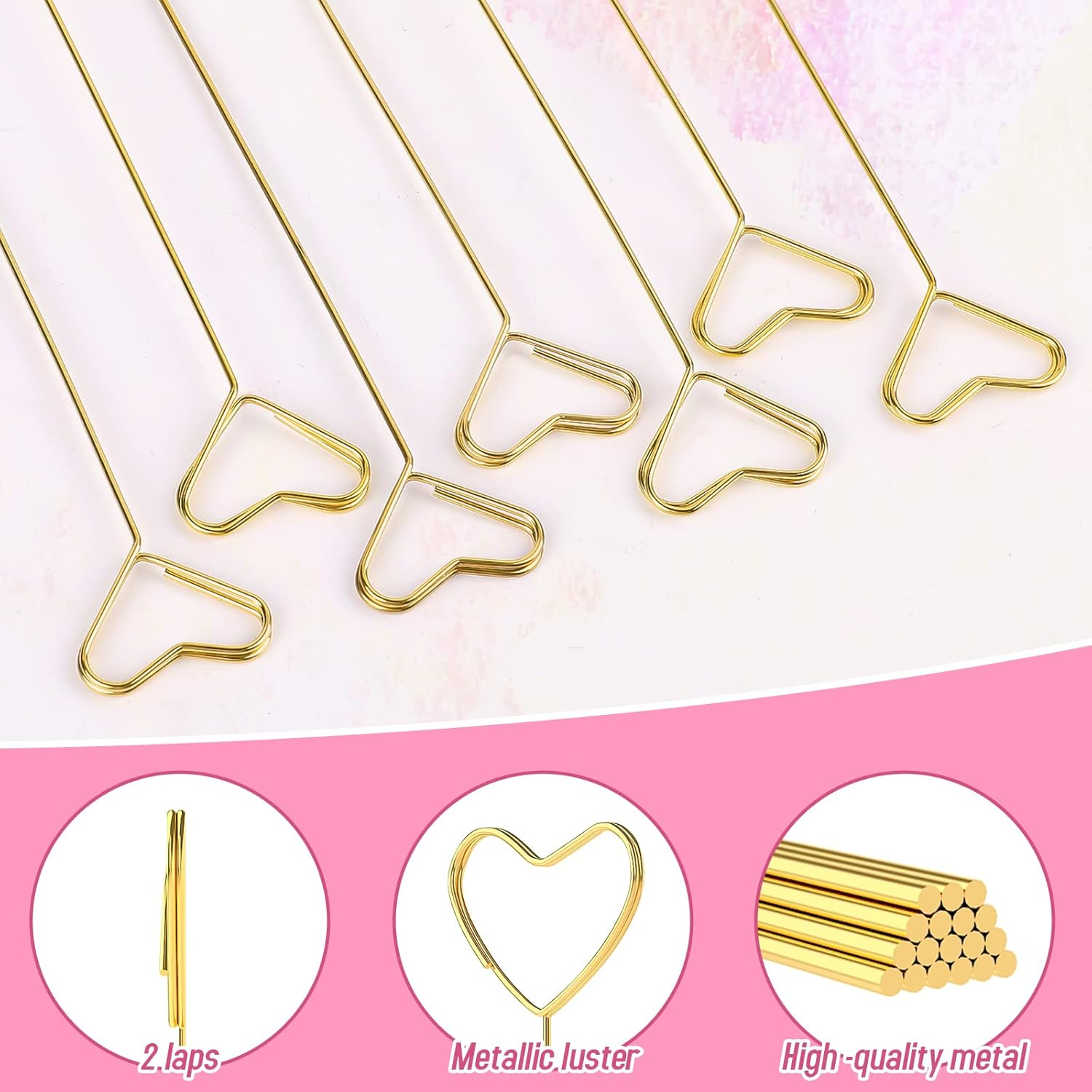 40Pcs Floral Card Holder Picks, Heart Loop, Picture Holders, Photo Clip Holder Flower Card Holder Stick, Gold Heart Floral Picks Stick Clip Floral Pick Card Holders, Photo Picture Holder for Wedding image number 2