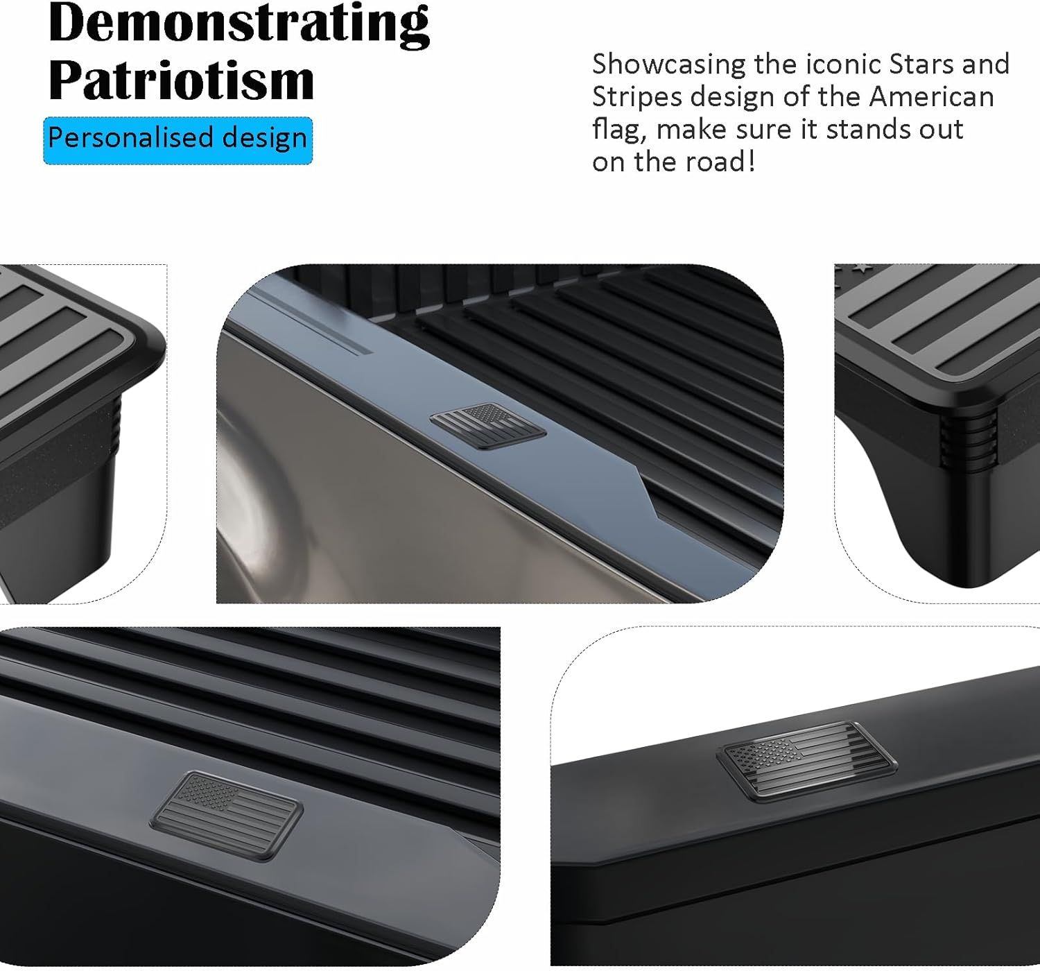 Ram 1500 American Flag Stake Pocket Covers, Rear Truck Bed Rail Stake Pocket Cover Compatible with Dodge 2019 2020 2021 2022 2023 2024 2025 Ram 1500 2500 Accessories(Set of 2,Black) image number 5