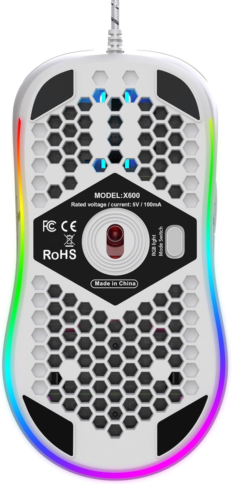 Wired Gaming Mouse, USB Optical Computer Mice with RGB Backlit, 6 Adjustable DPI up to 8000DPI, 6 Programmable Buttons, Ergonomic Computer Mice for Windows/Pc/Laptop Gamer (White)