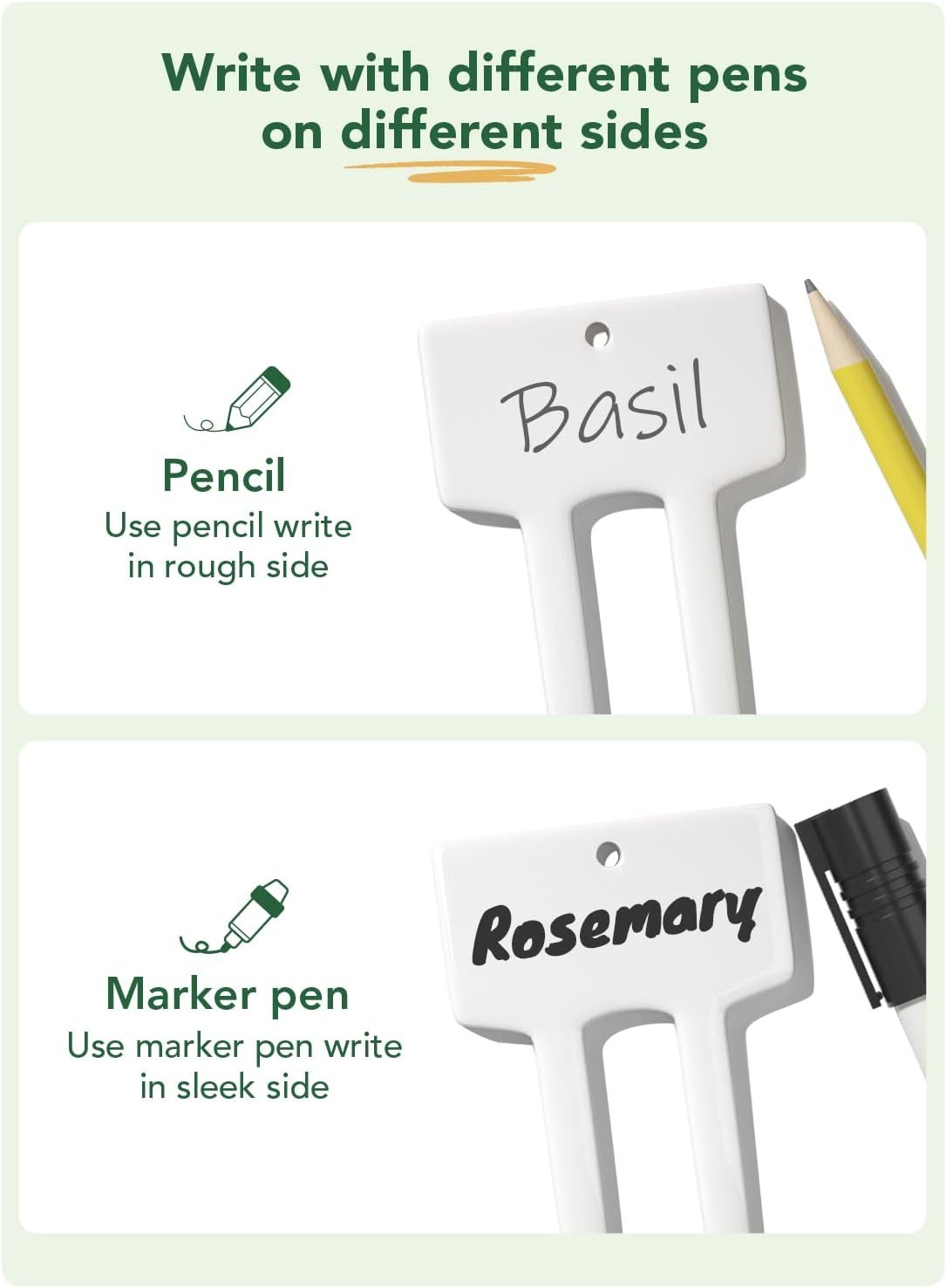 Plant Labels, Ceramic Garden Markers, Herbs Succulent Name Tags, Supplies for Seeding Pot Potted Plants Raised Bed, Indoor & Outdoor, Reusable Waterproof - Set of 12, White image number 2