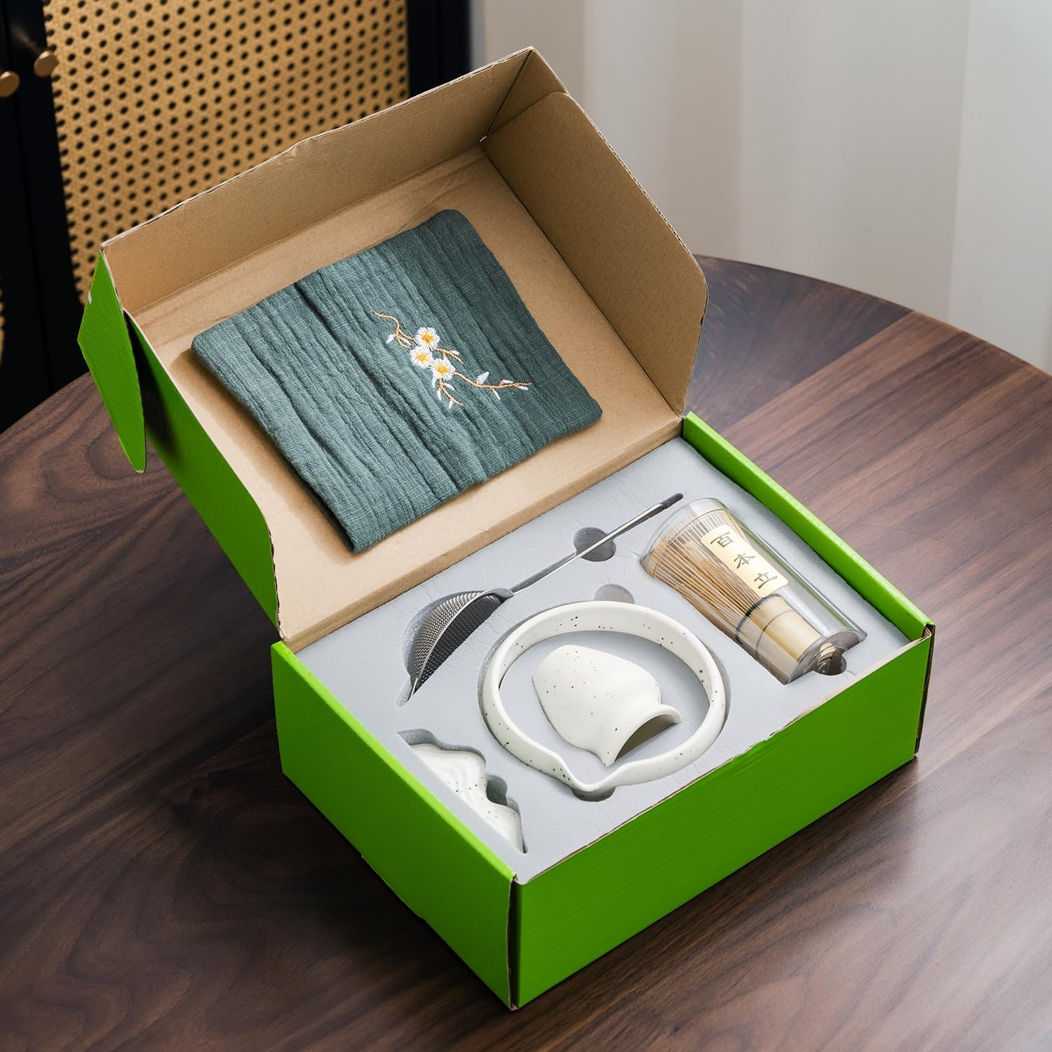 7Pcs Japanese Matcha Tea Set, Matcha Kit with Matcha Bowl (With Pouring Spout), Matcha Whisk, Whisk Holder, Strainer - Elegant Matcha Set for Gifting and Personal Use, Gift Box Packaging (White) image number 2