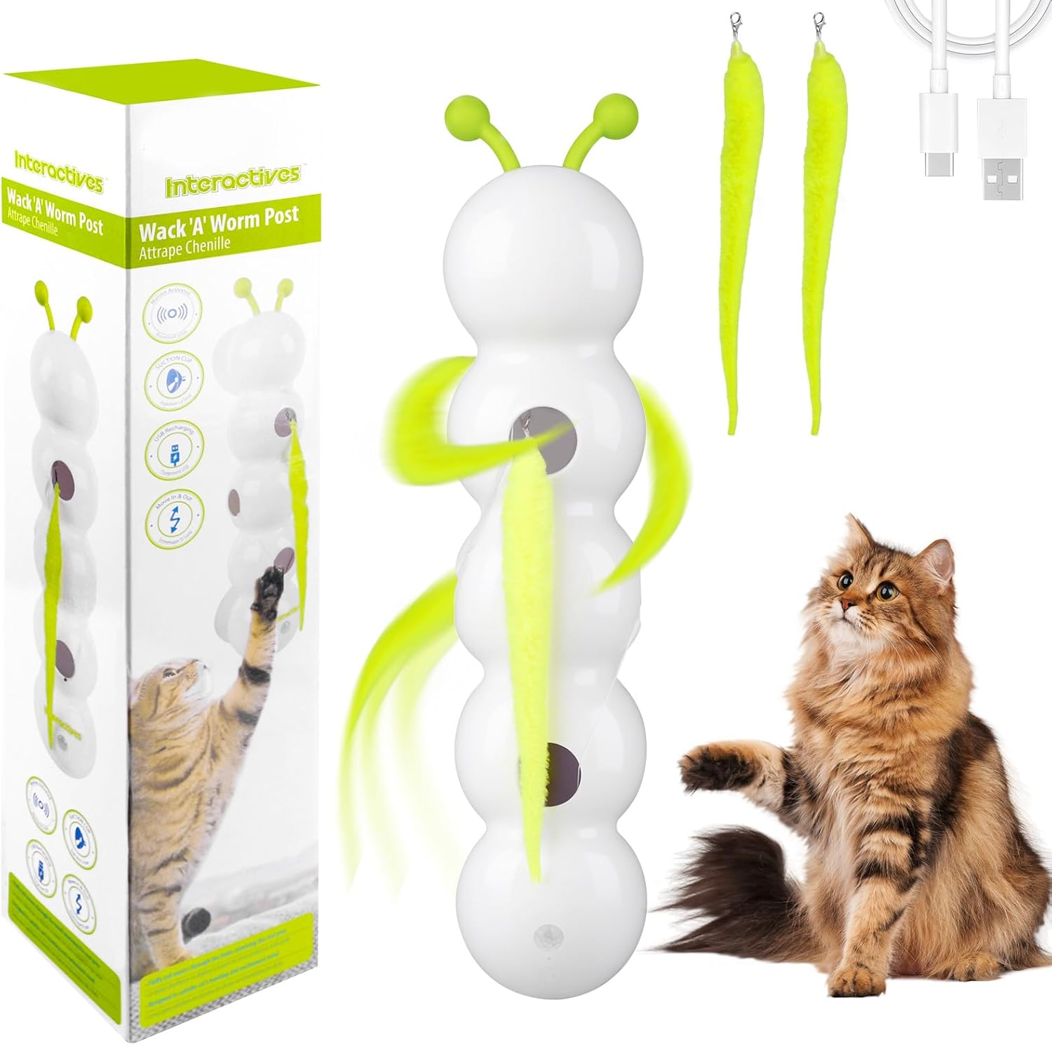 Vibbang Wusel Worm Cat Toy, Interactive Wuselworm Toy for Cats, Smart Motion Pet Toy with Worm Design, Wall & Window Mounted Cat Toy for Small, Medium