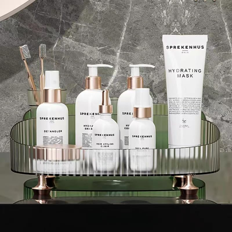 Jotron Makeup Perfume Organizer, Vanity Tray, Cosmetic Skincare Tray, Countertop Organizer Tray for Bathroom, Clear