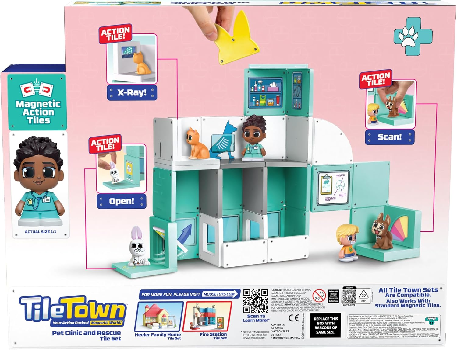 TILE TOWN Pet Vet Magnetic Tiles Construction Building Playset + Figures, Kids 3-5+, New Action Tiles for Action Play, Realistic Builds, STEM Creative Toy, Great Gift for Boys & Girls image number 2