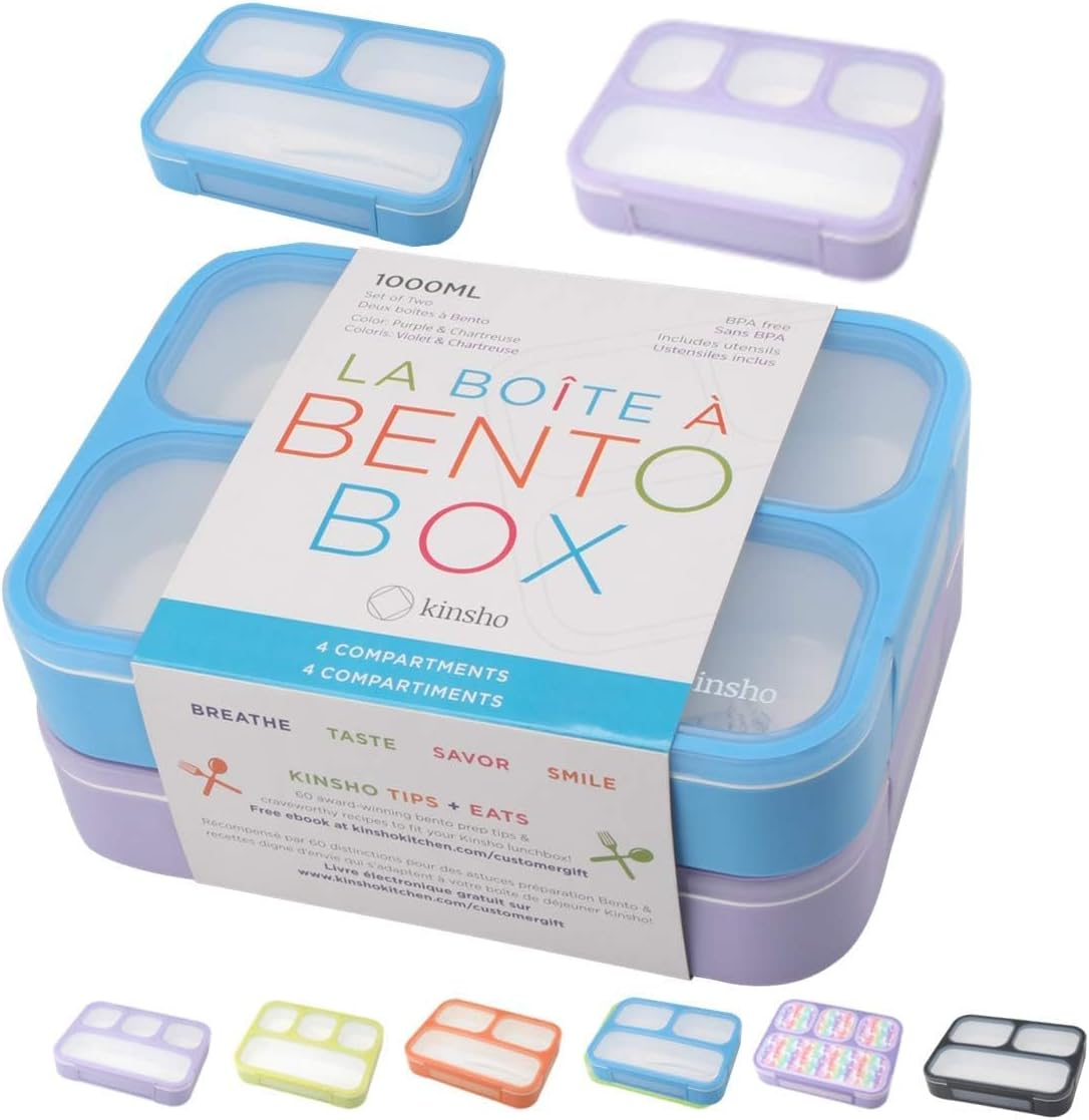 Kinsho Leakproof Bento Lunch Boxes for Teens, Adults, Women, Boys (Blue Purple Large 2 Pack)