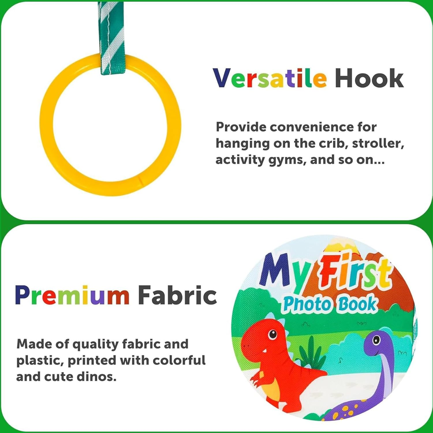 Baby Photo Album Book | Dinosaur Baby Keepsake Crinkle Book - Hold 4X6Inch Collectible Cute Memory Picture Album with Safe Mirror for Boys Girls Kids image number 1