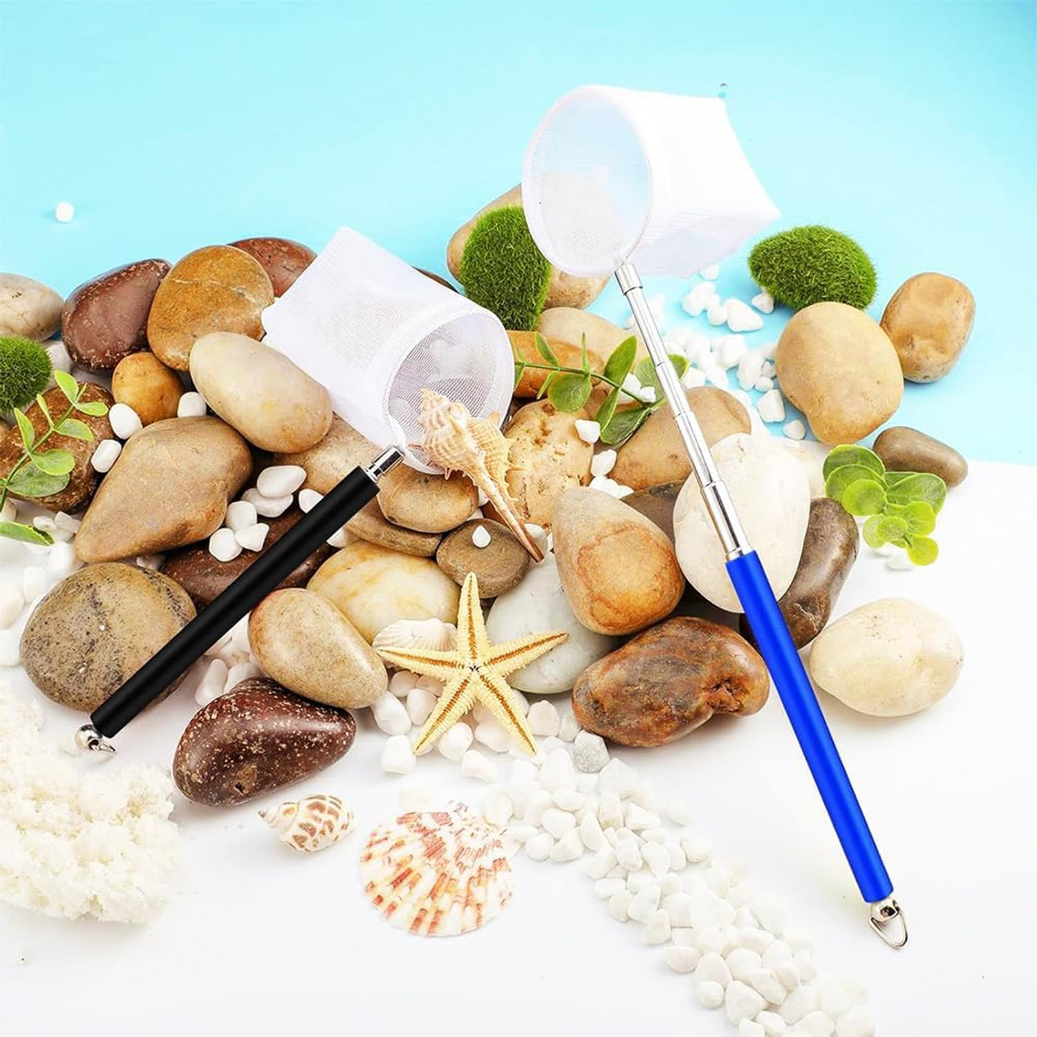 2Pcs Small Telescopic Shrimp Net, Aquarium Shrimp Net, Mini Telescopic Fish Net for Small Fish, Shrimp, Insect,Mini Telescopic Aquarium Fish Net(Square Net+Round Net) image number 1