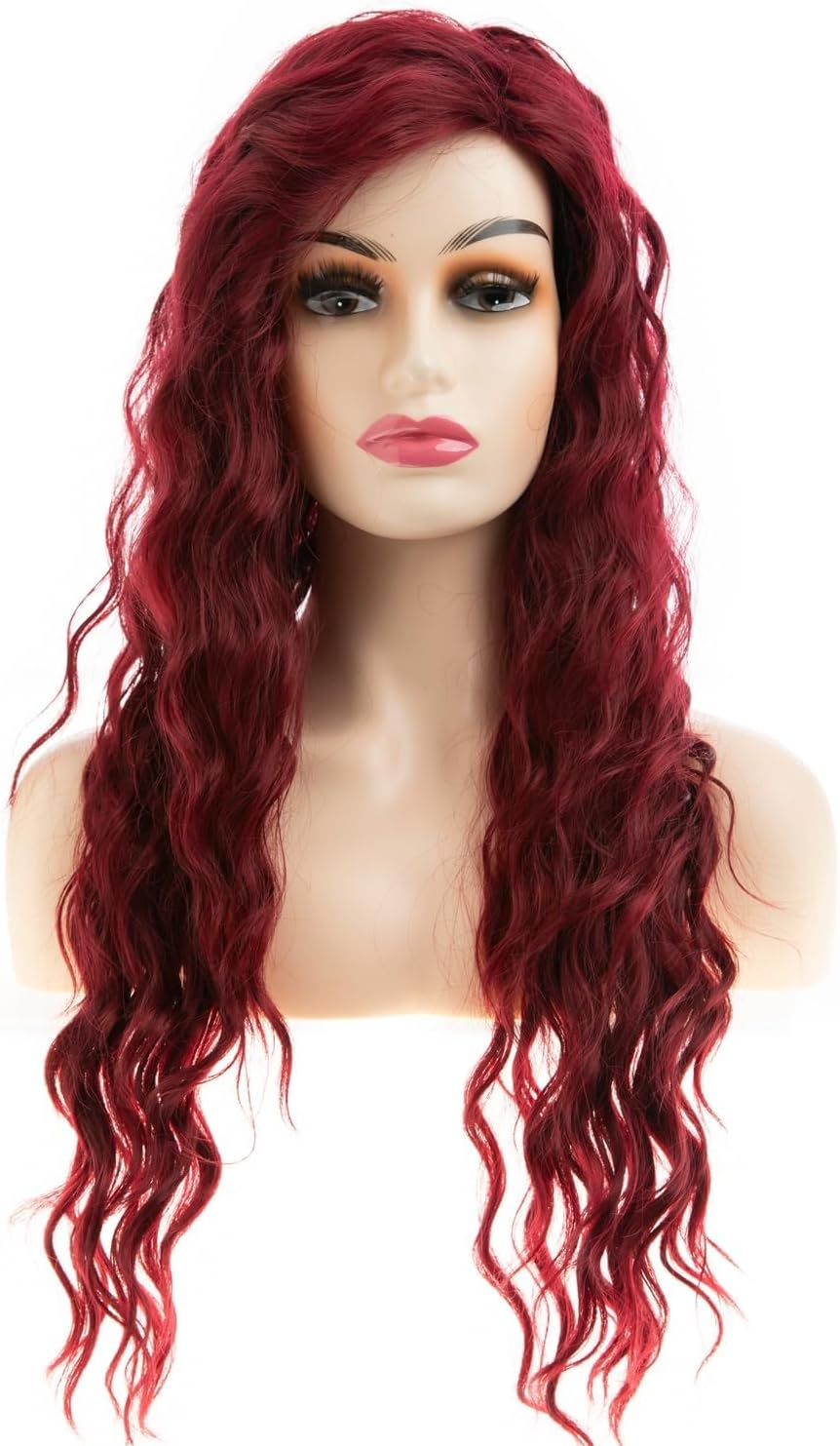 Beweig Long Curly Wavy Wine Red Wig for Women Side Part Burgundy Natural Looking Cosplay Synthetic Fibre Wig Heat Resistant Replacement Wig - L205-Rot image number 7