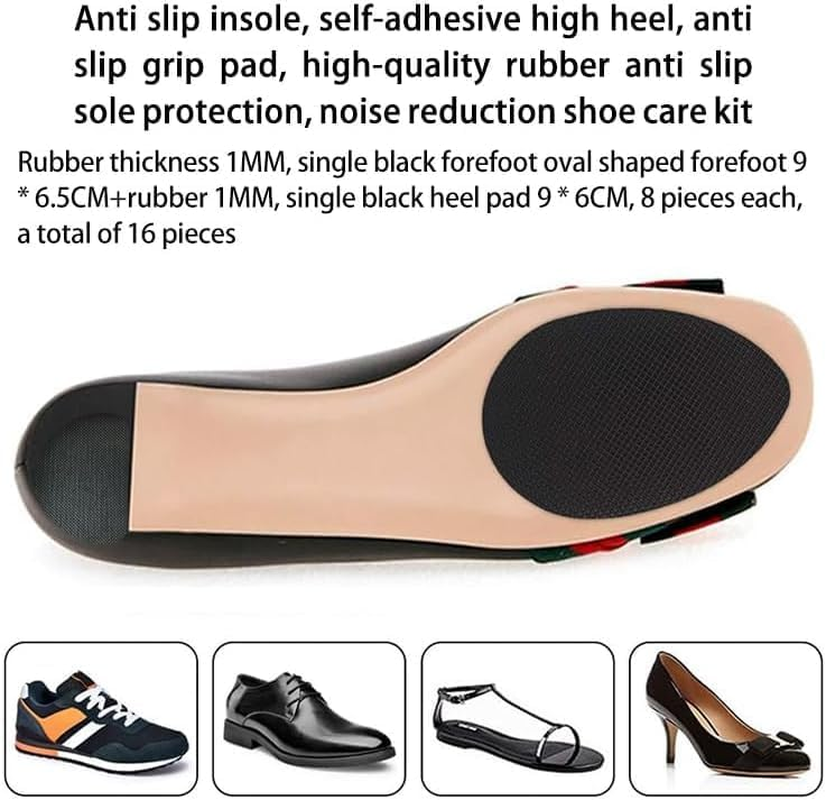 16 Pieces Non-Skid Shoe Pads Self-Adhesive Shoe Grips anti Slip Shoe Pads Noise Reduction Shoes Cushion Anti-Shedding Rubber Sole Protector, Black, 16 Piece Assortment (Black, One Size)
