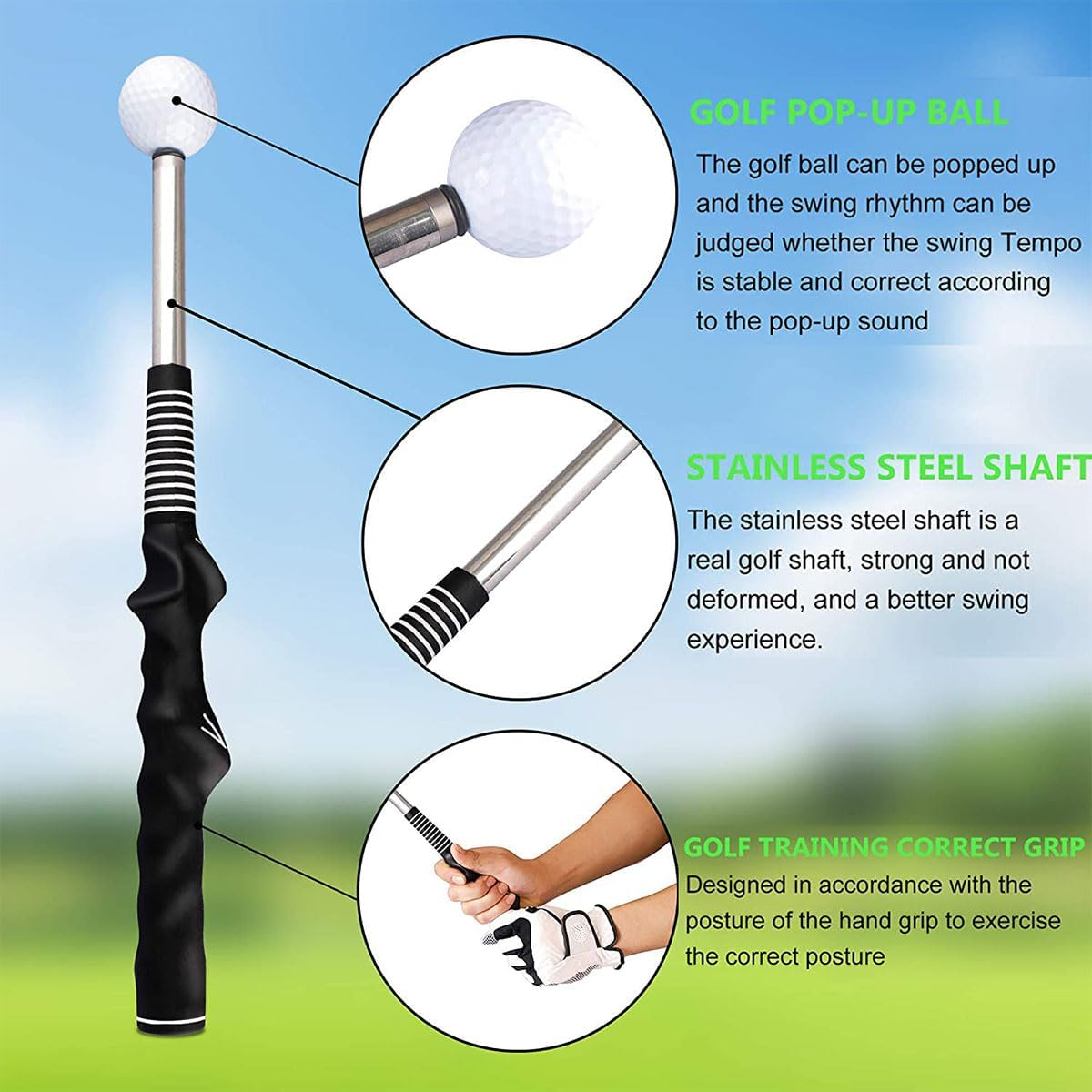 AIMALL Golf Telescopic Swing Exerciser - Retractable Swing Trainer with Sound Impact Stick, Adjustable for Accurate Swing Practice - Golf-Telescopic-Swing-Blue image number 3