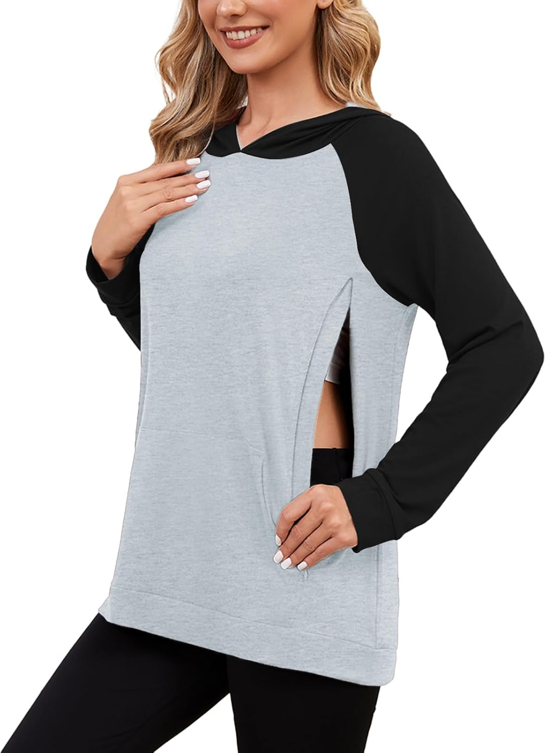 Love2Mi Women'S Nursing Hoodie with Invisible Zip Maternity Jumper Long Sleeve Nursing Shirt for Pregnancy & Breastfeeding