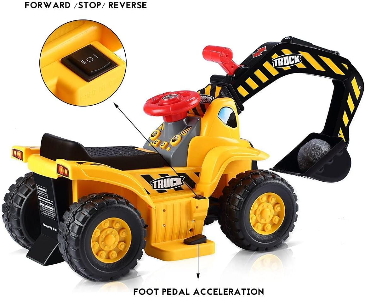 Kids Ride on Digger Electric Excavator Bulldozer Loader Car W/Toy Stones & Safety Helmet image number 3