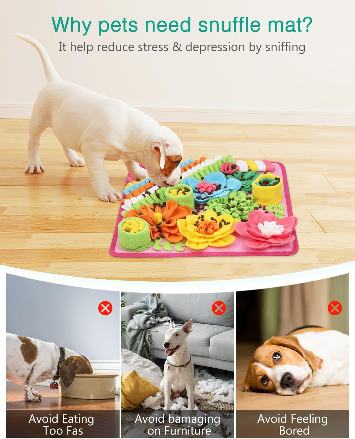 ORIA Snuffle Mat for Dogs, Sniff Mat Slow Feeding Mat for Pets, Interactive Feed Puzzle Pet Toys for Smell Training, Foraging Skills and Stress Relief, for Small Dogs Cats, 15X15 Inch - Pink image number 1