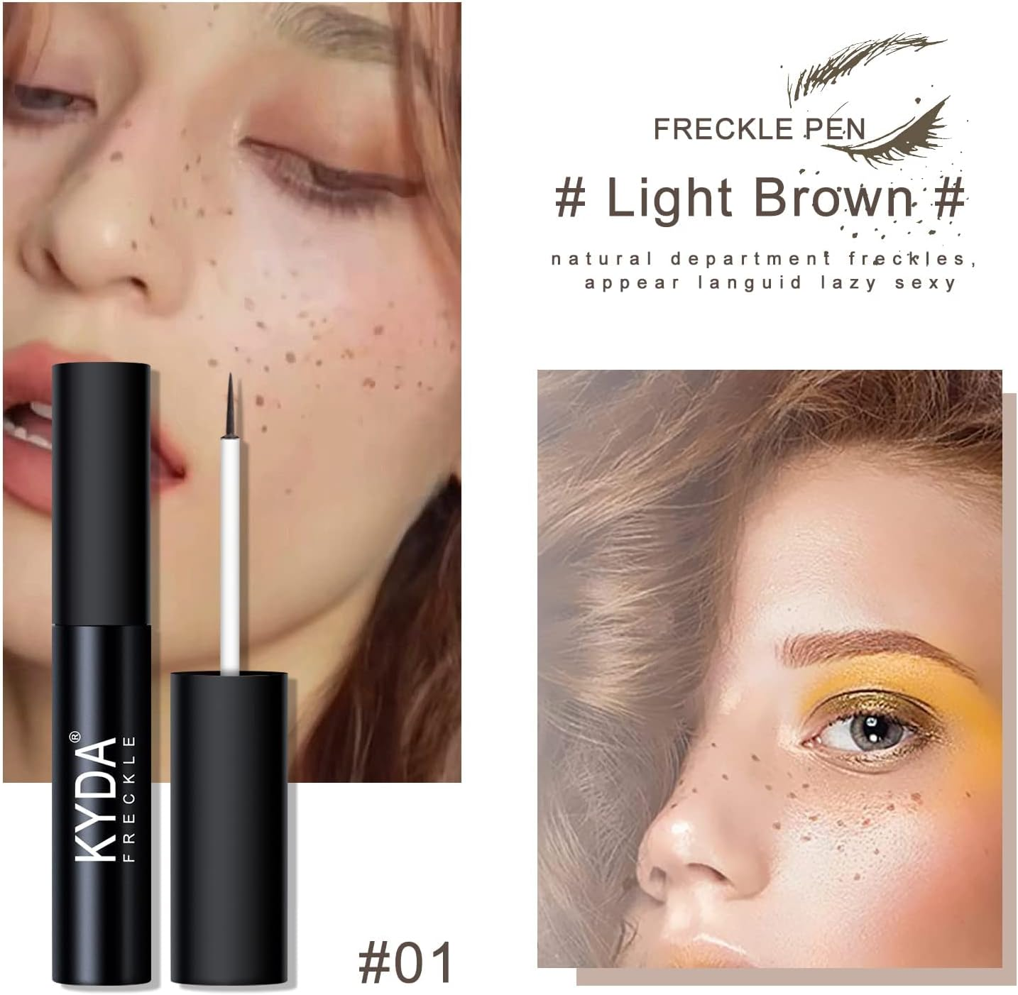FREEORR 2 Colors Liquid Freckle Pen, Natural like Freckle Makeup Pen Soft Dot Spot, Waterproof and Smudgeproof Quick Dry for Instant Create Realistic Freckles Make Up(Dark Brown+Light Brown) image number 5