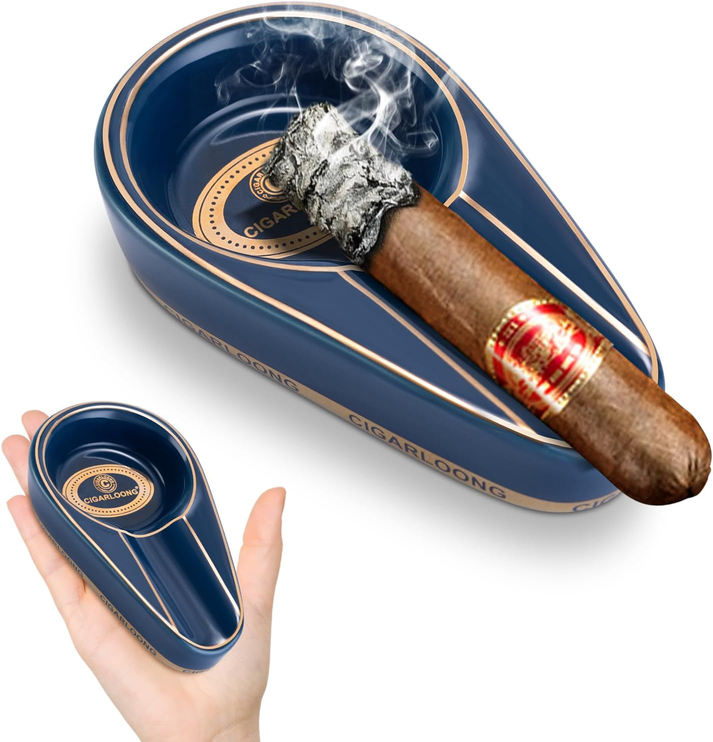 Cigar Ashtray for Outdoor, Ceramic Ashtray, Portable Cigar Ashtray for Home, Patio, Travel (Yellow)