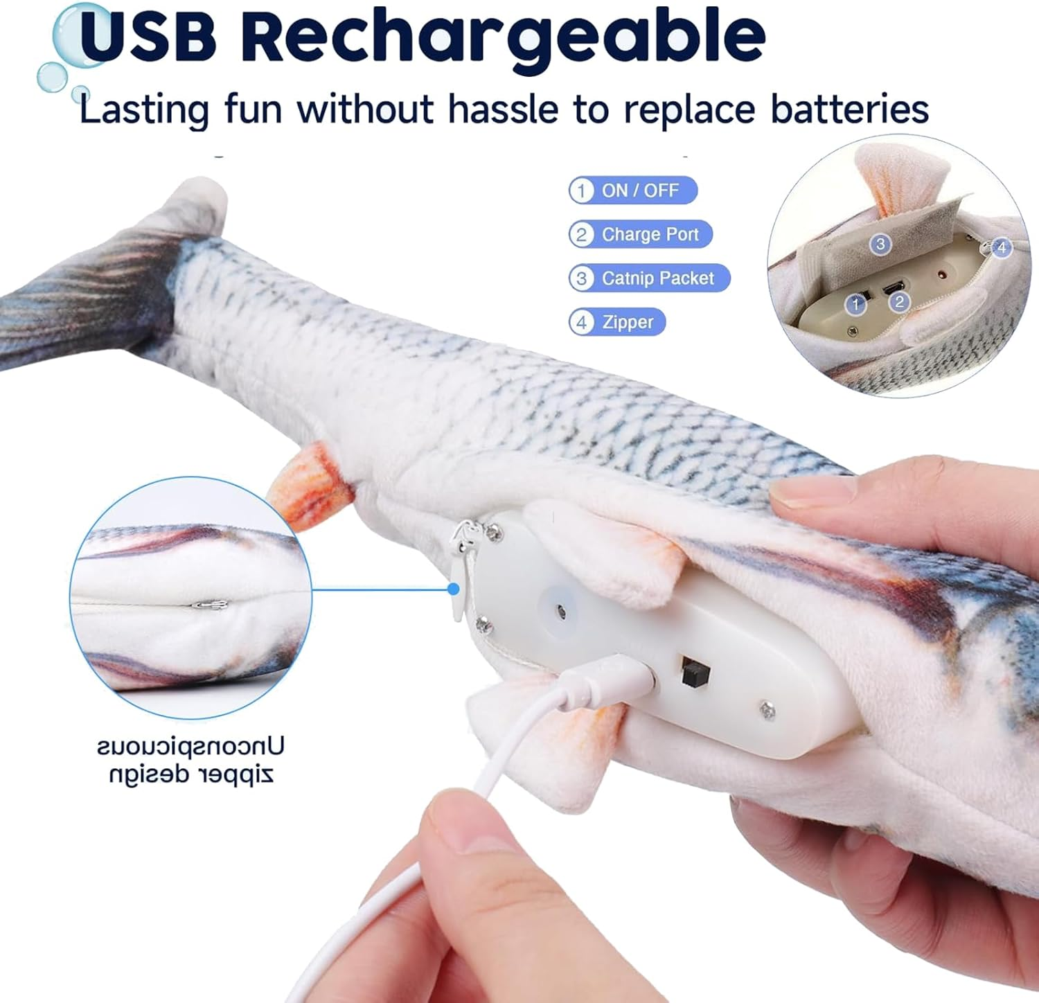 Upgraded Cat Toys Flopping Fish, Flopping Fish Dog Exercise Toy, Interactive Cat Toy for Small Dog image number 6