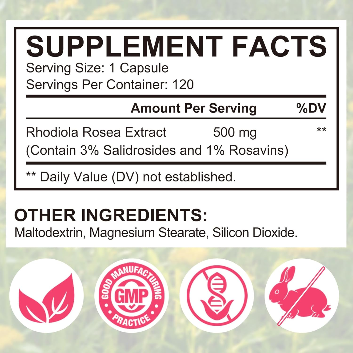 Rhodiola Rosea Extract 500Mg | Standardised Botanical Formula | Daily Herbal Supplement | 4 Month Supply | 120 Capsules image number 3