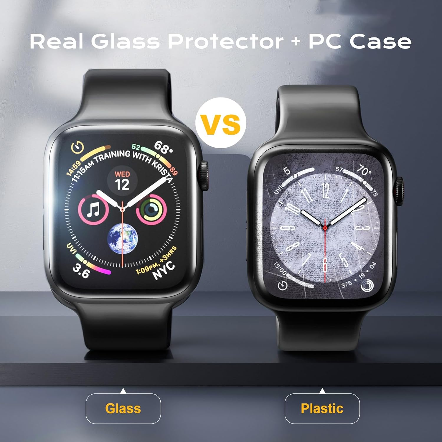 Case with Screen Protector for Apple Watch 9/8/7 45Mm, Full Protective Cover, Built-In Tempered Glass Film High Sensitivity, 2 Pack (Black) 45Mm image number 6