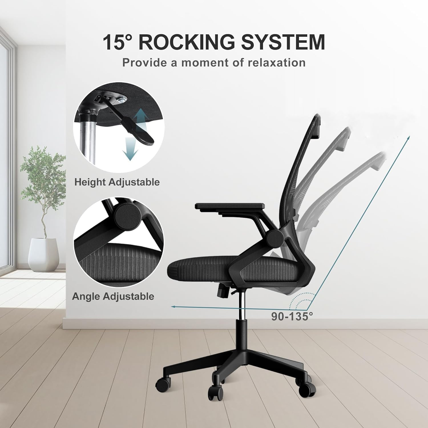 Ergonomic Office Chair, Comfy Swivel Mesh Chair Movable Cushion Lumbar Support Adjustable Armrests & Height Adjustment Desk Chair (Black) image number 2