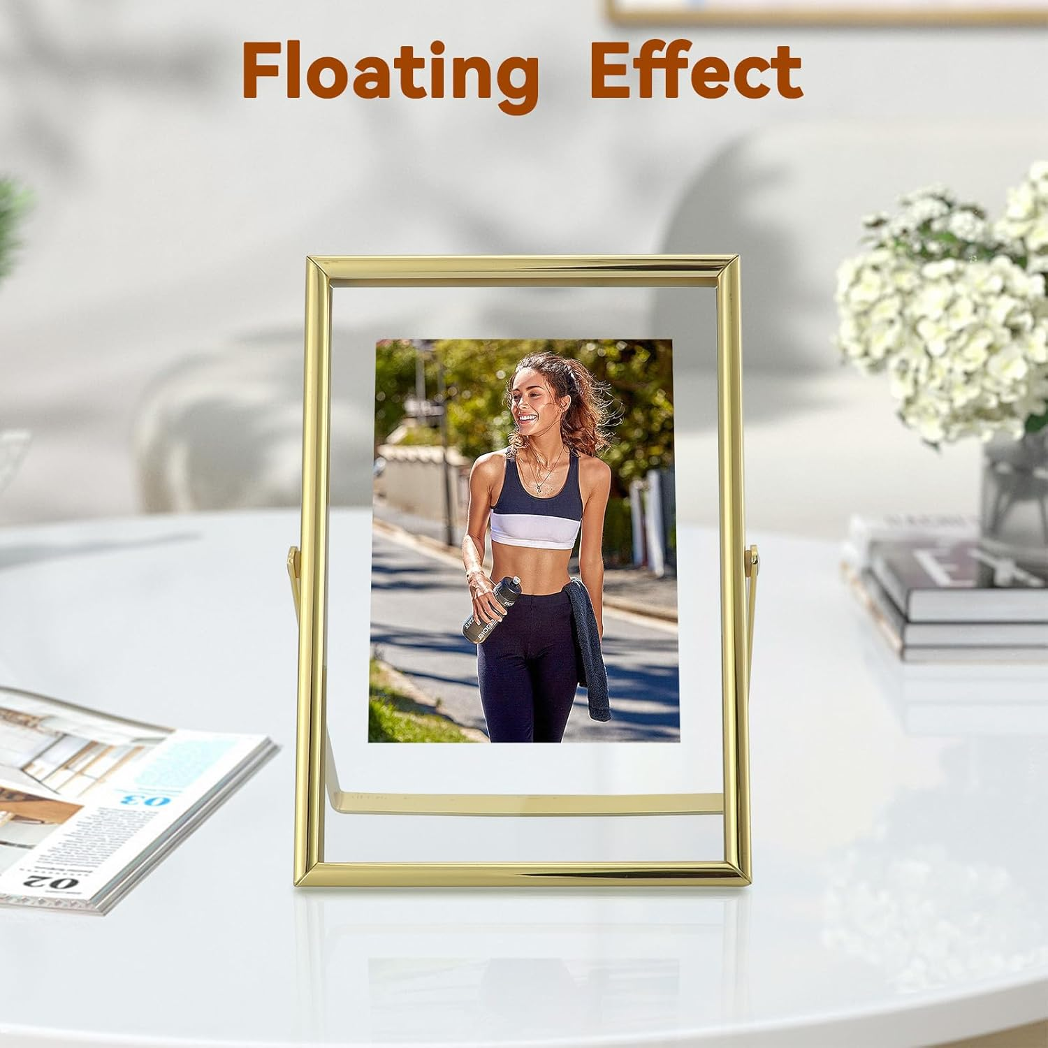 Ahago Gold Floating Frame (4"X6", Vertical, 2 Set), for Picture 3X5, 2X3, 1X2, Tabletop Shelf Photo Frames, Modern Minimalist Style, Classy for Festival, Home or Wedding&hellip; image number 7