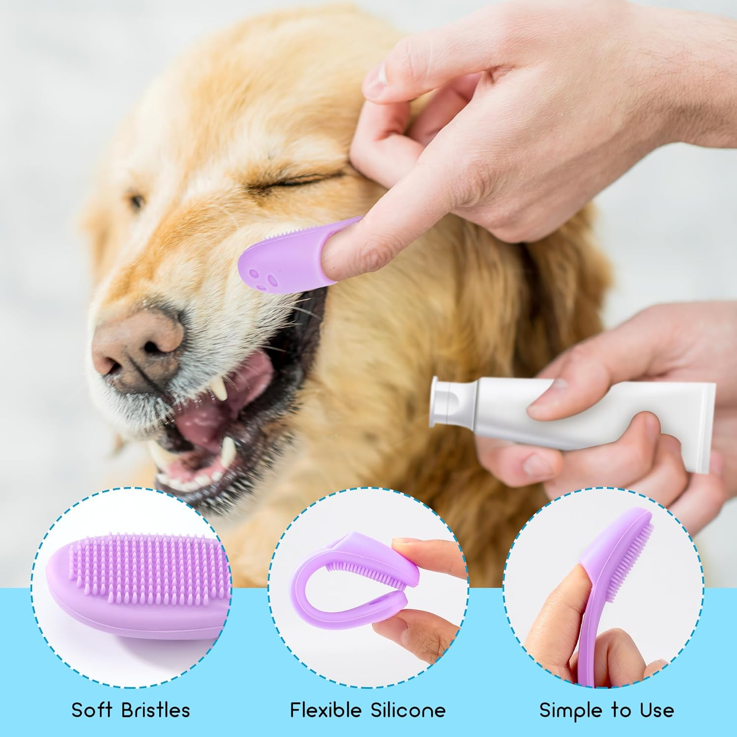 Silicone Toothbrush for Pets, Pack of 6, Dog Toothbrush, Reusable Pet Finger Toothbrush, Long Handle, Cat Dog Toothbrush for Small Dogs, Cats, Dental Care, 10 X 2.5 Cm image number 4