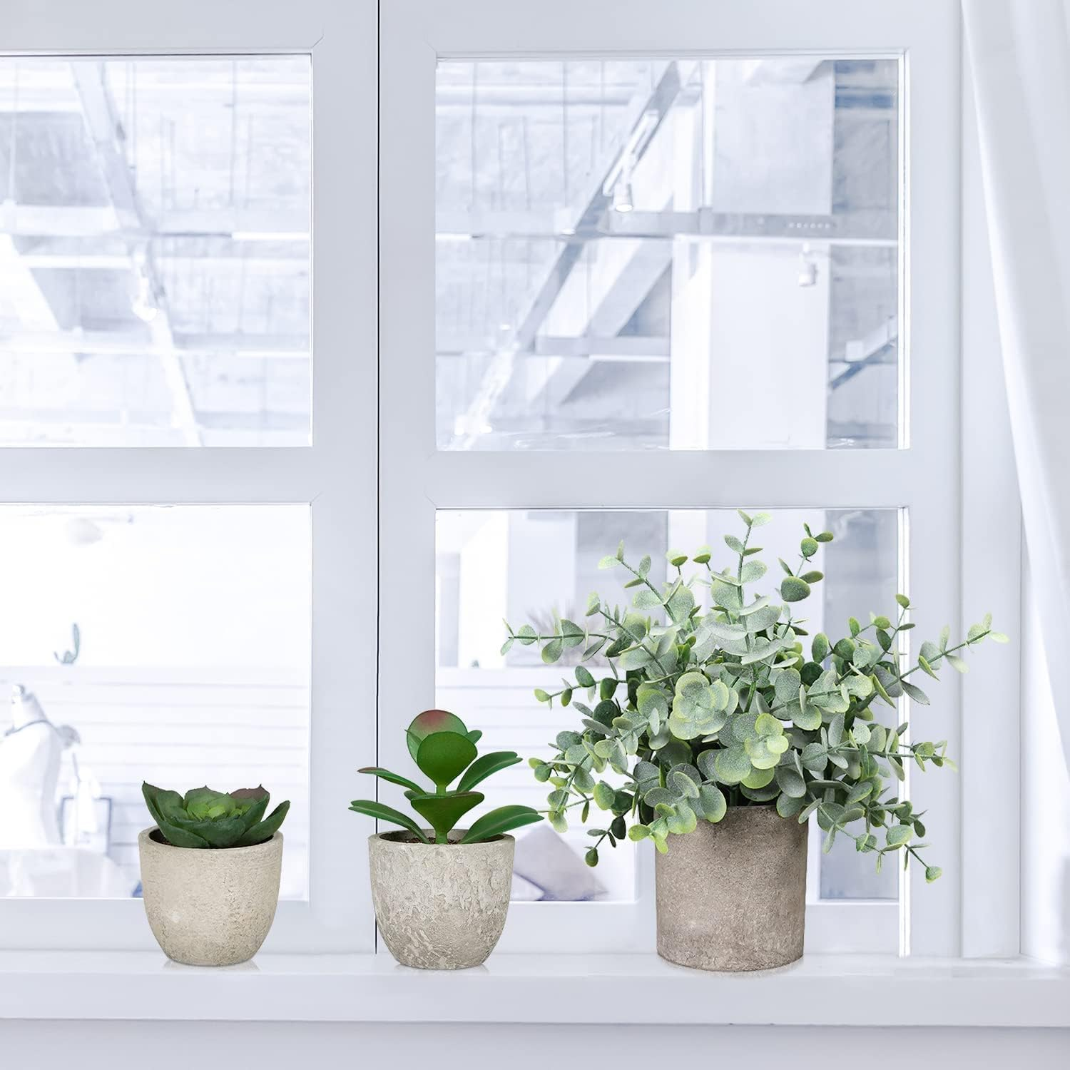 4 Set Artificial Plants Indoors Potted, Small Fake Plants in Pot Eucalyptus Rosemary Succulents for Home Decor Desk Bedroom Kitchen Office Decoration (4 Pack-A) image number 4