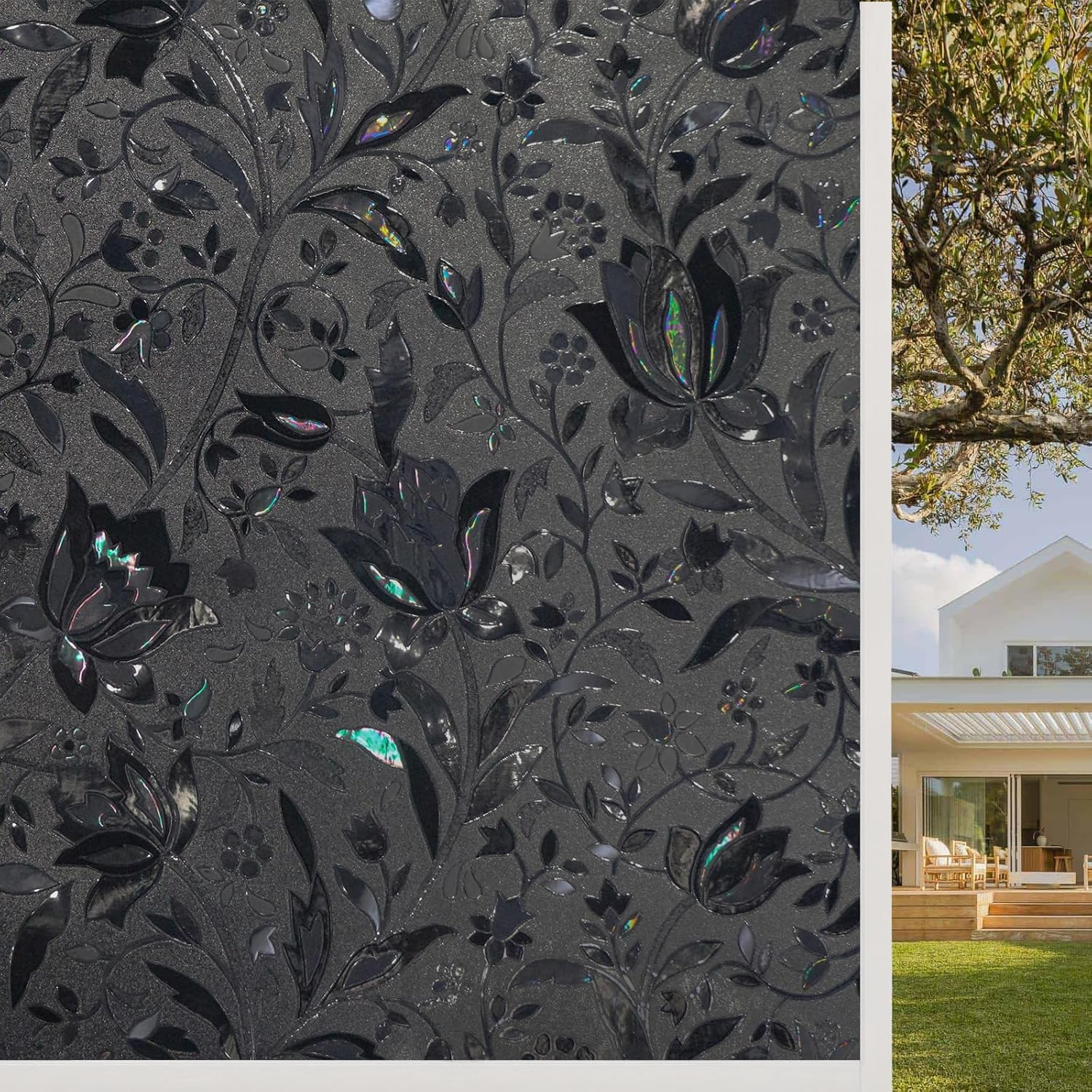 Total Blackout Tulip Frosted Window Privacy Film, Static Cling 100% UV Blocking Window Tint, Non-Adhesive Heat Control Black Out Window Covers for Home Bathroom Door Glass Decoration (Tulip, 90X200) image number 7