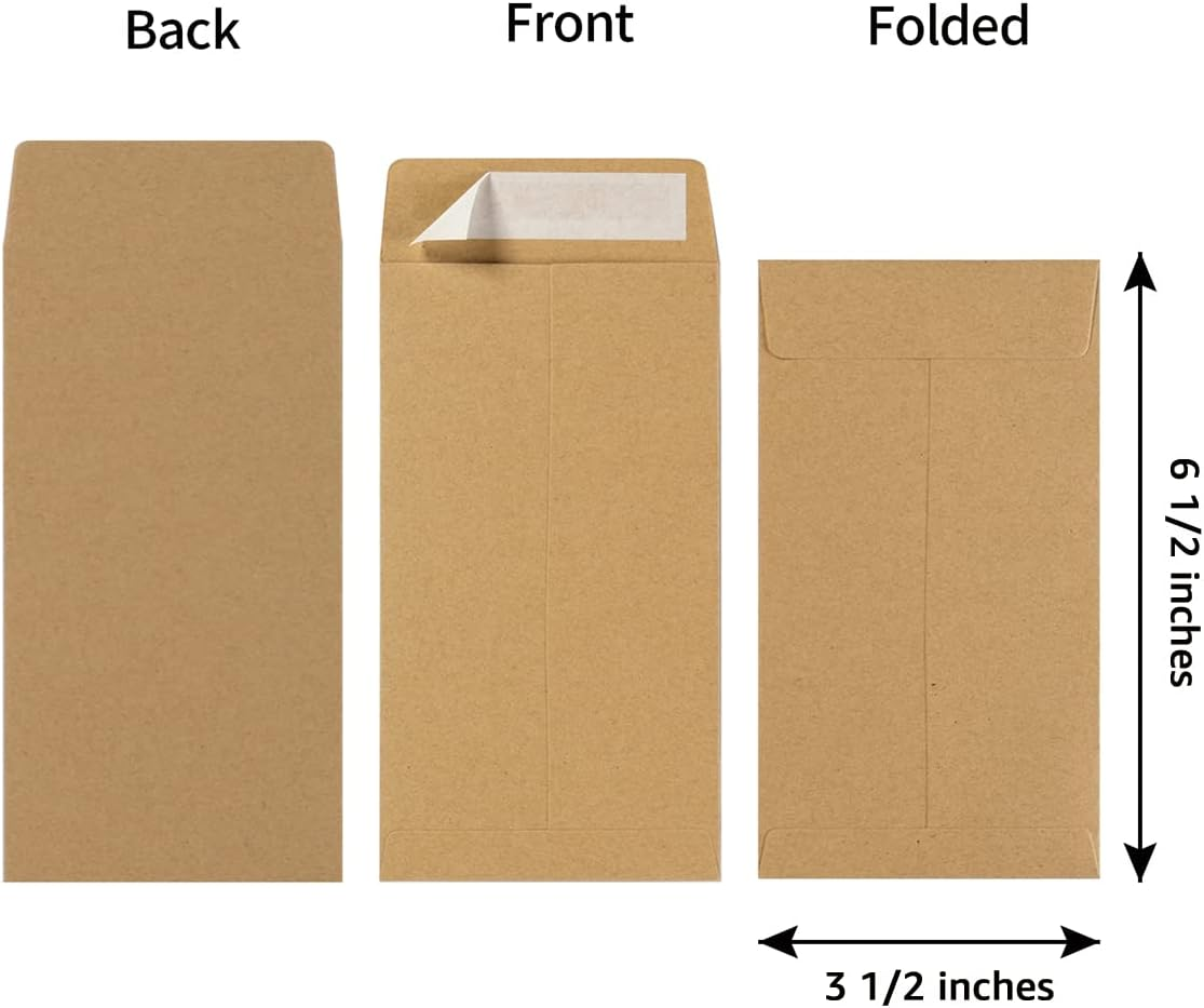 100 Pack Cash Envelopes #7 Coin Envelopes Self Seal for Money Saving, Cash, Budgeting, Check, Gifts Cards, 3 1/2 X 6 1/2 Inches (Kraft Brown) image number 2