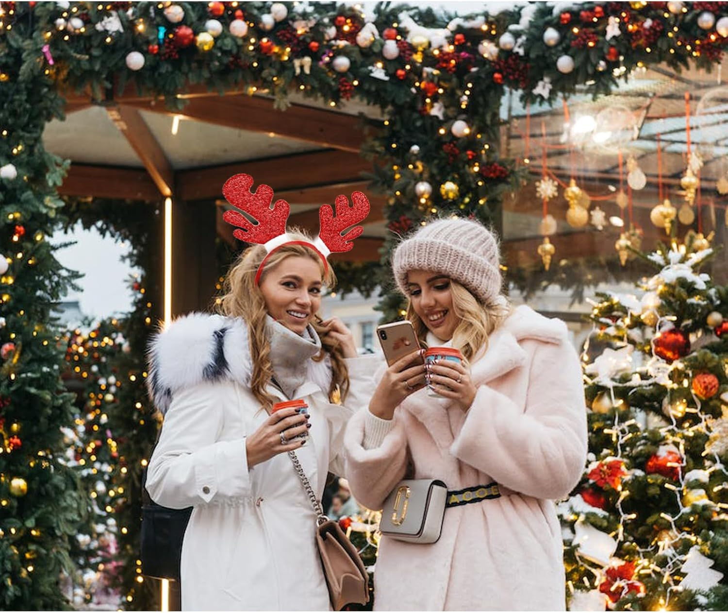 Lopsity 2PCS Christmas Headbands Xmas Headwear Reindeer Antlers Women Headband Christmas Party Costume Headpiece (A) image number 3