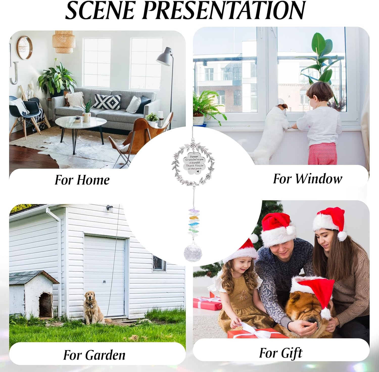 HACRAHO Pet Suncatcher, Memorial Gift for Dogs, Clear Crystal Ball Rainbow Suncatcher with Metal Flower Wreath and Memorial Label, Metal Wreath Design Ornament image number 6