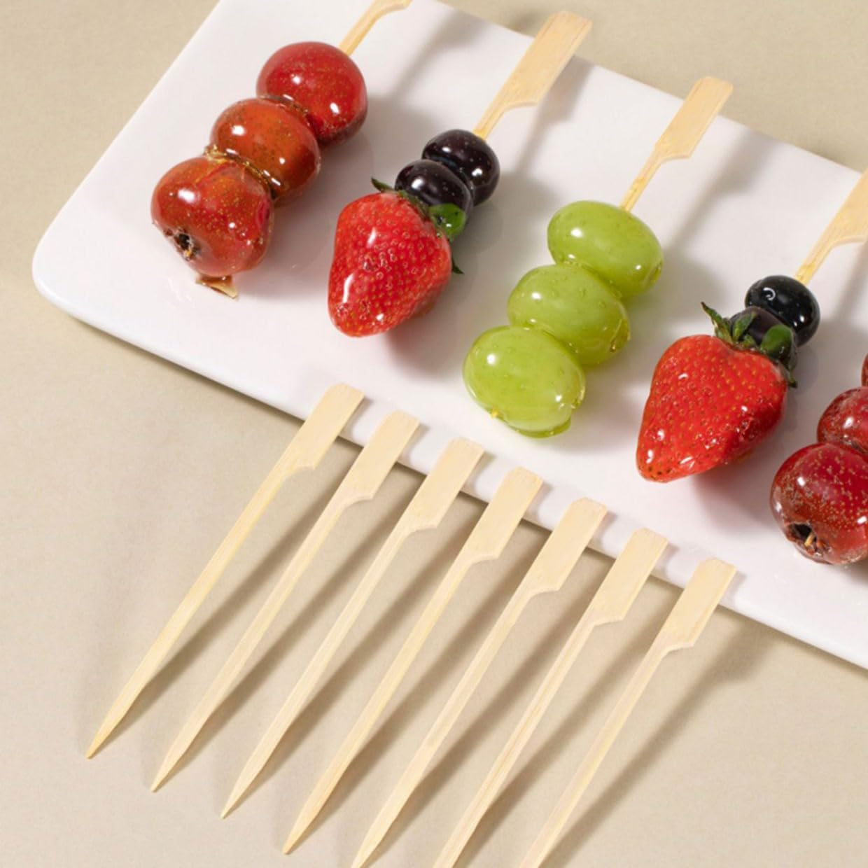 50/100/150PCS Square-End Bamboo Skewers 9CM &ndash; 3MM Thick Mini Wooden Sticks for Appetisers, Meat, Veggies, Fruit & Cheese &ndash; Eco-Friendly Disposable Skewers for BBQ, Parties & Finger Foods (50) image number 2