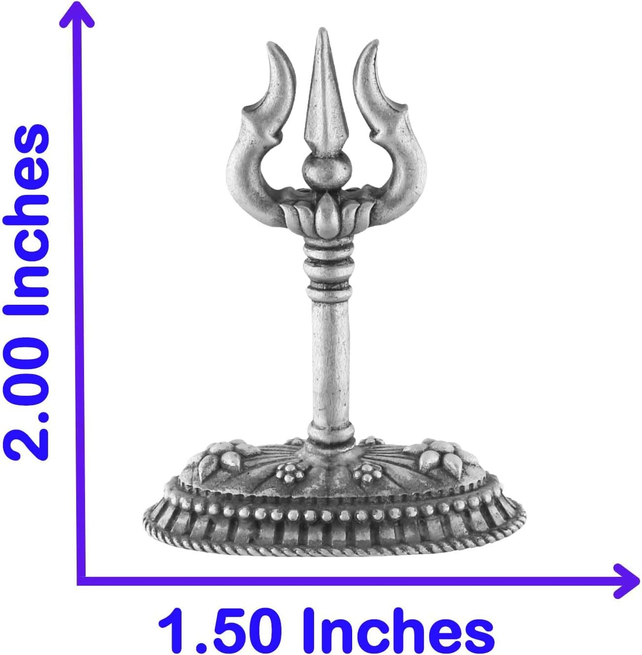 CARATCAFE Silver Trishul for Pooja Trident with Stand for Car Dashboard, Home & Office Use. Made in Pure 925 Solid Chandi 5 Cm. Hallmark Certified Gift Article for All Occasions & Festivals image number 3