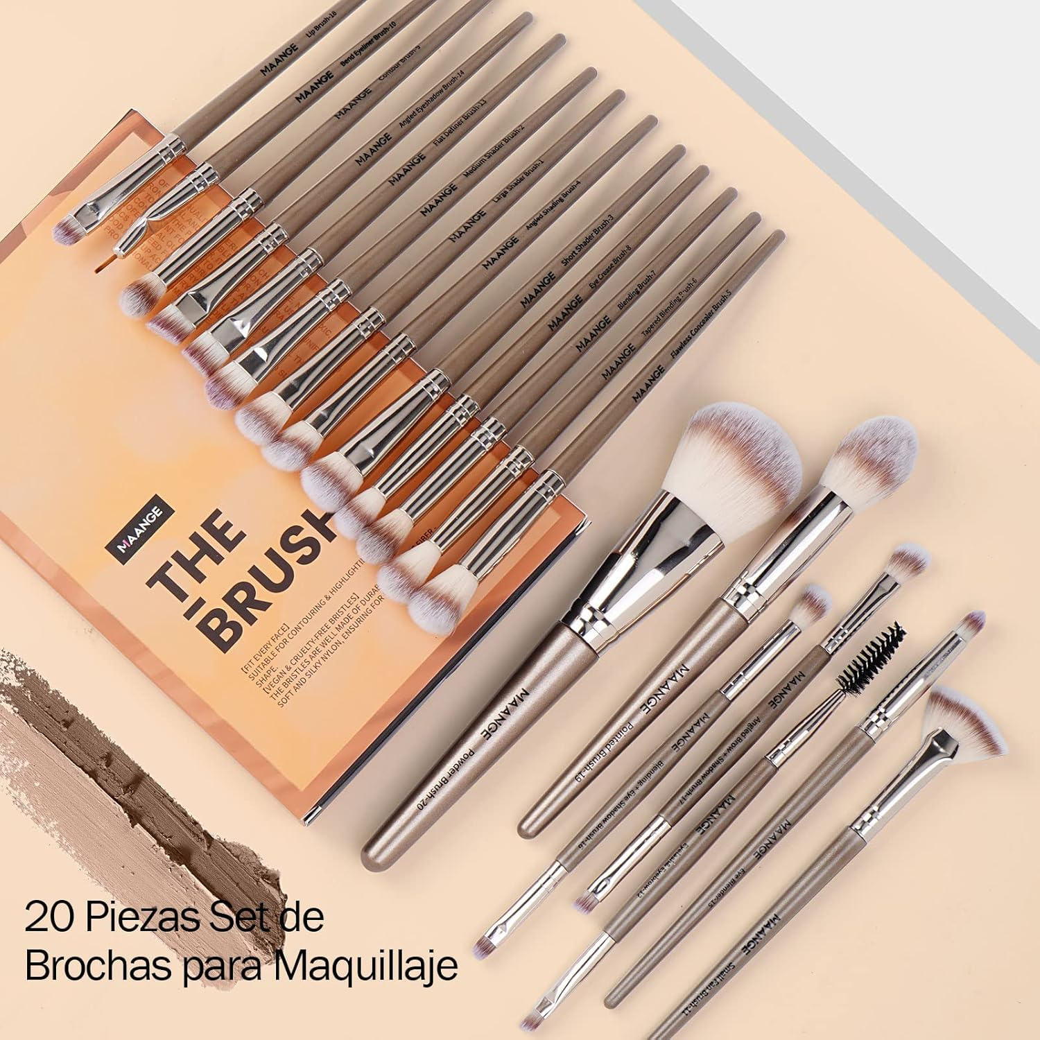 MAANGE Makeup Brushes 20Pcs Makeup Brush Set Premium Synthetic Foundation Face Powder Blush Concealers Make up Brushes Sets with Gift Box（Champagne) image number 2