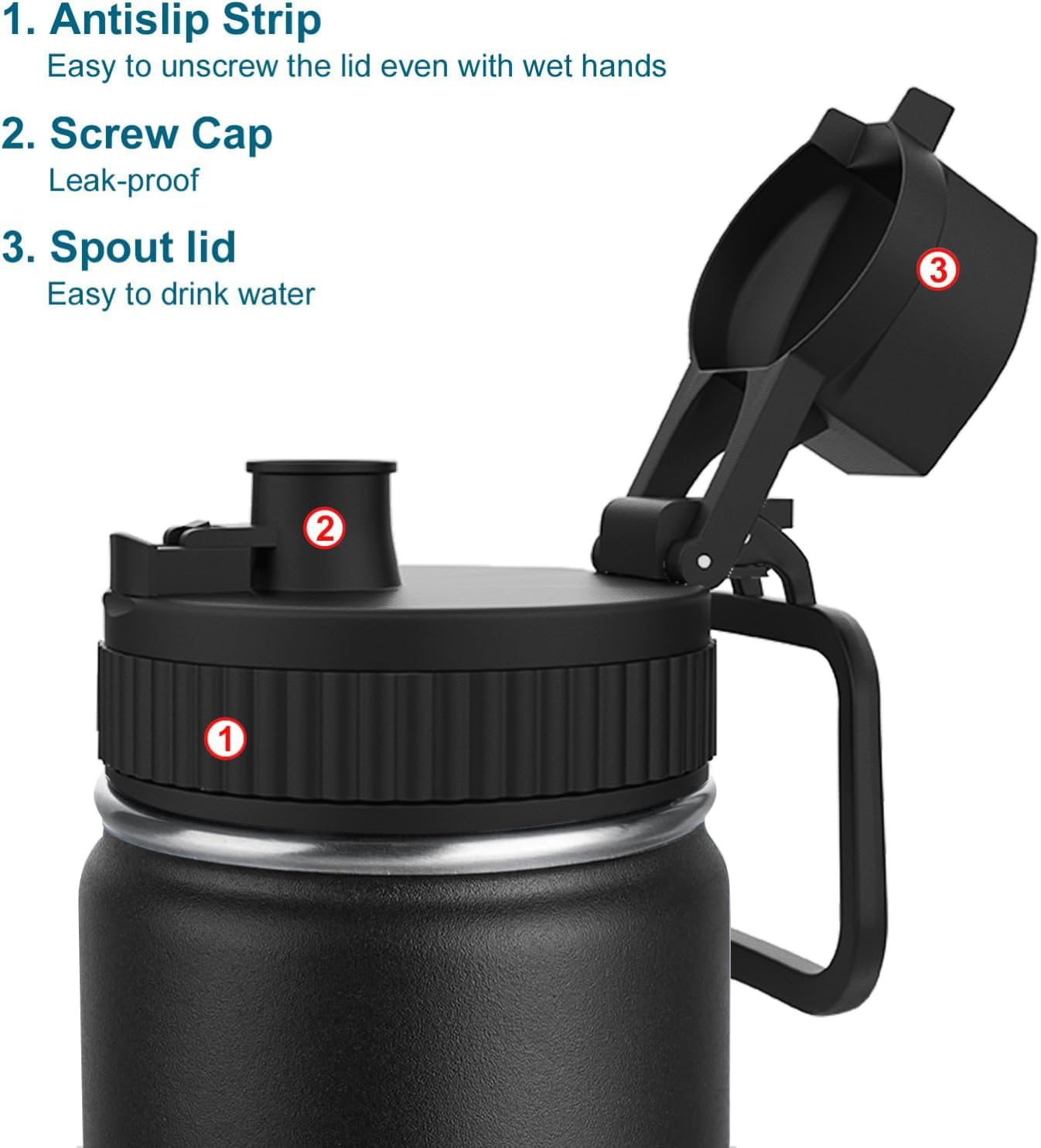 Koodee 470Ml Water Bottle for Kids Stainless Steel Vacuum Insulated Sports Water Bottle with Straw Lids, Reusable Leak Proof Water Flask for School(16Oz Black) - Green image number 4