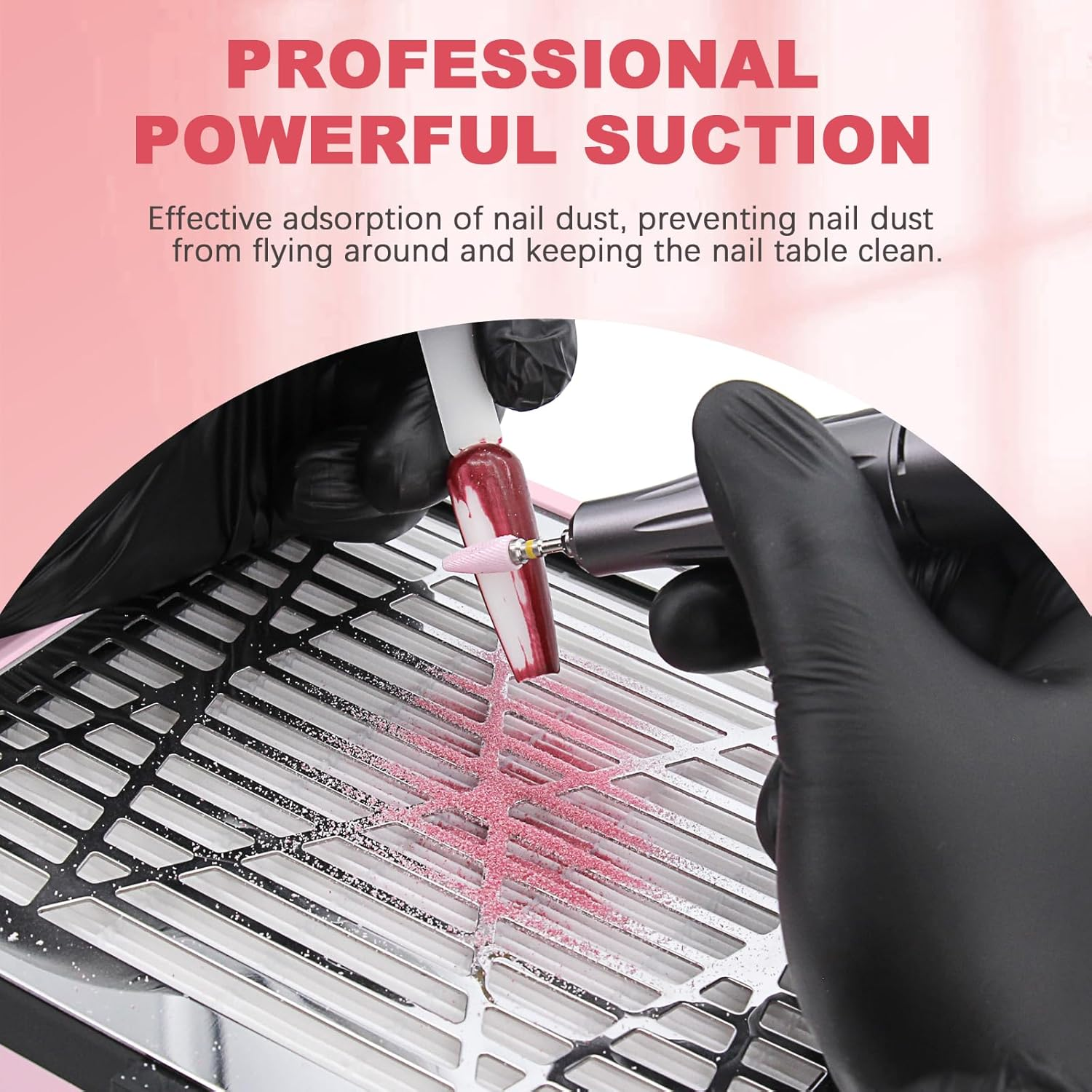 AONOLOVO Nail Dust Collector, Adjustable Suction, Professional Nail Fan Dust Collector with Light Manicure Dust Collector Nail Tech Vacuum Cleaner Machine for Acrylic Nails Removal, Pink image number 6