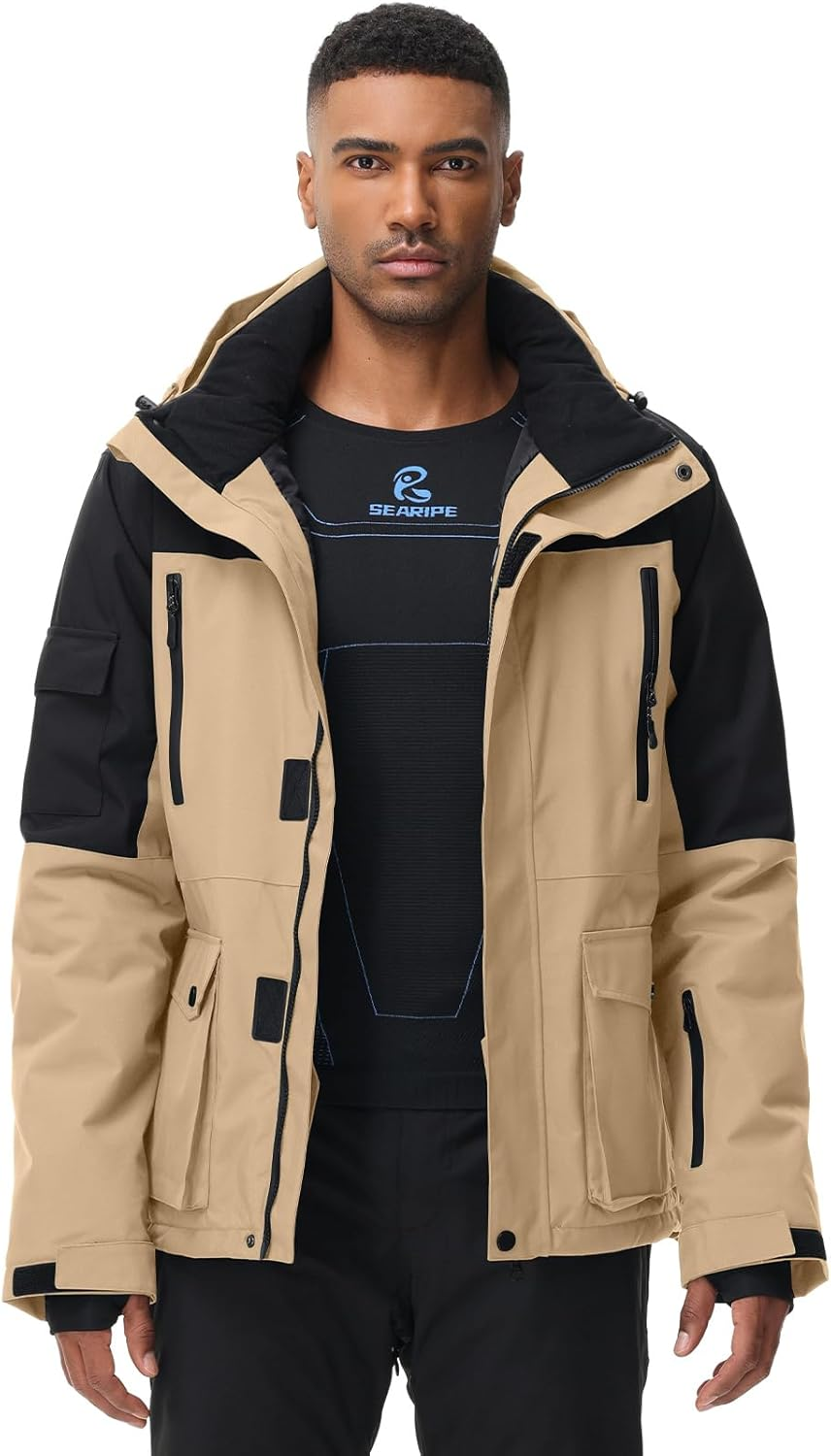 YEEFINE Men'S Ski Jacket Waterproof Mountain Snowboard Jacket Winter Windproof Snowsuit Outdoor Hooded Rain Coat image number 3