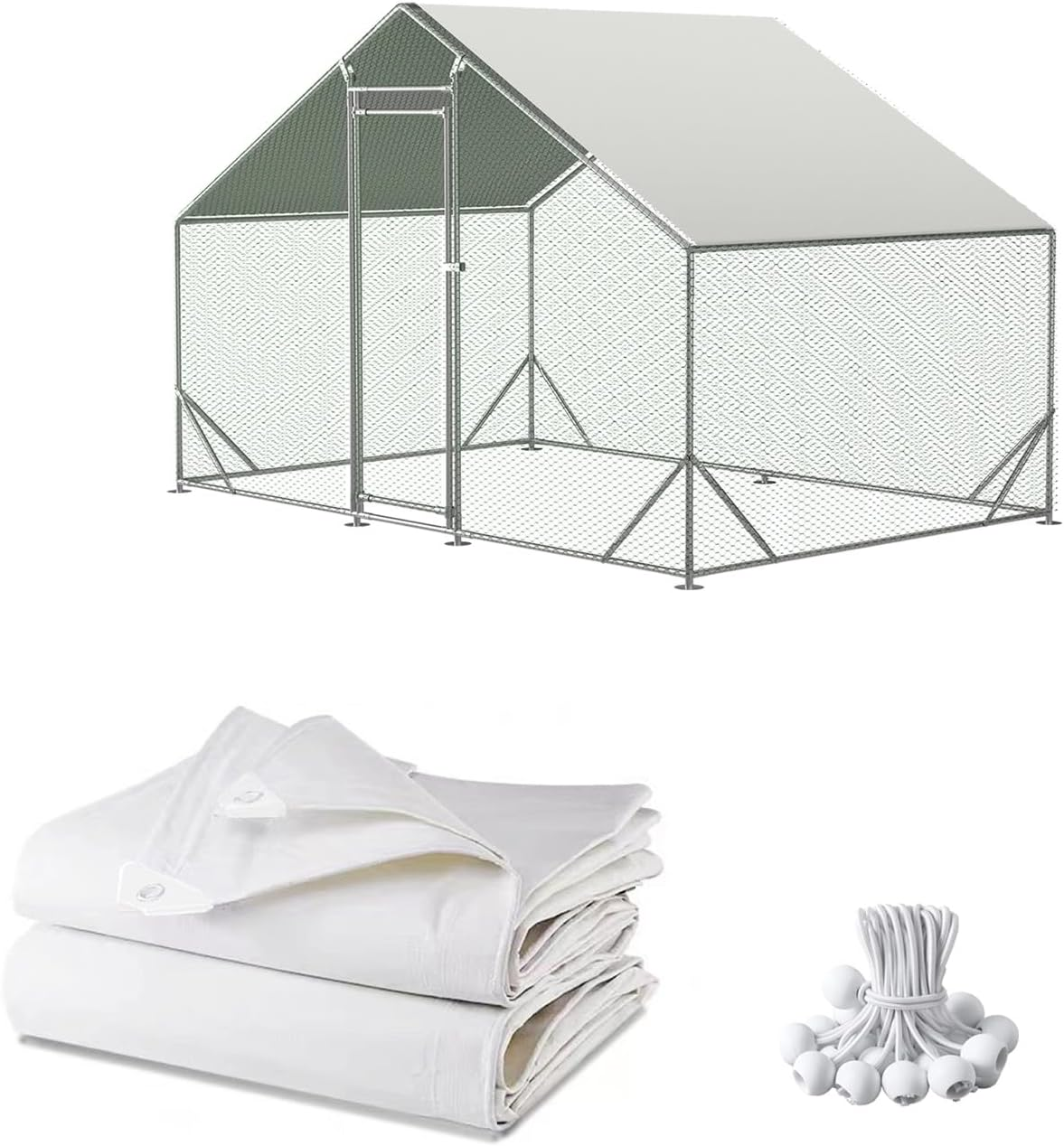 Chicken Coop Cover Waterproof and UV, 11.3 * 6.3 FT Chicken Run Cover for Winter with Ball Bungees Cords, Shade Cloth for Large Chicken Coop, Walk-In Chicken Run Pen, Chicken Coop Tarp (1 Pack) image number 1