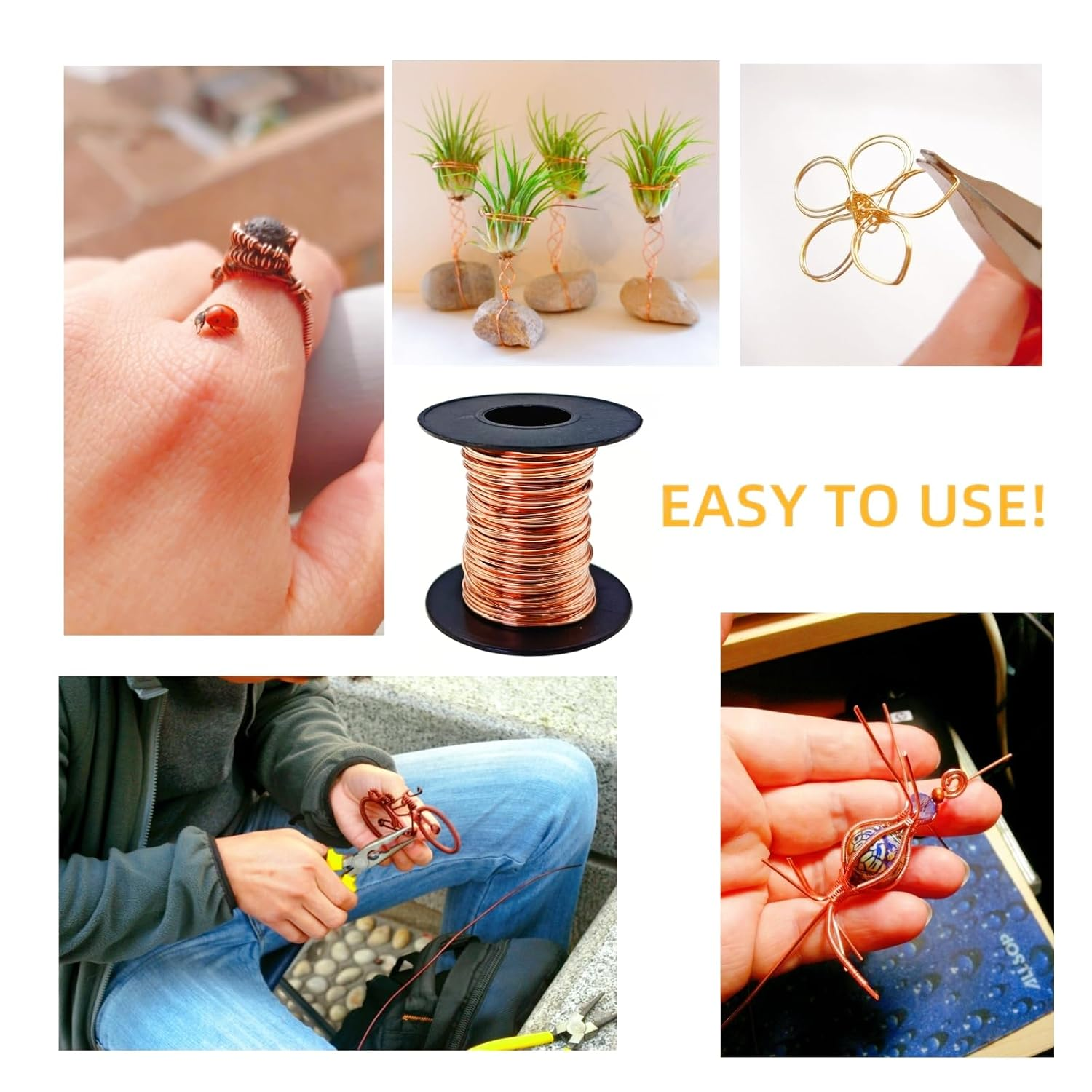 Wlzll 120 Feet 20 Gauge(0.81Mm) 99.9% Pure Soft Copper Wire for Electroculture Gardening, Lants Supplies, Beading,Science Projects,Diy Artwork,Jewelry Making,Craft Pure Bare Copper Wire,2Rolls image number 2