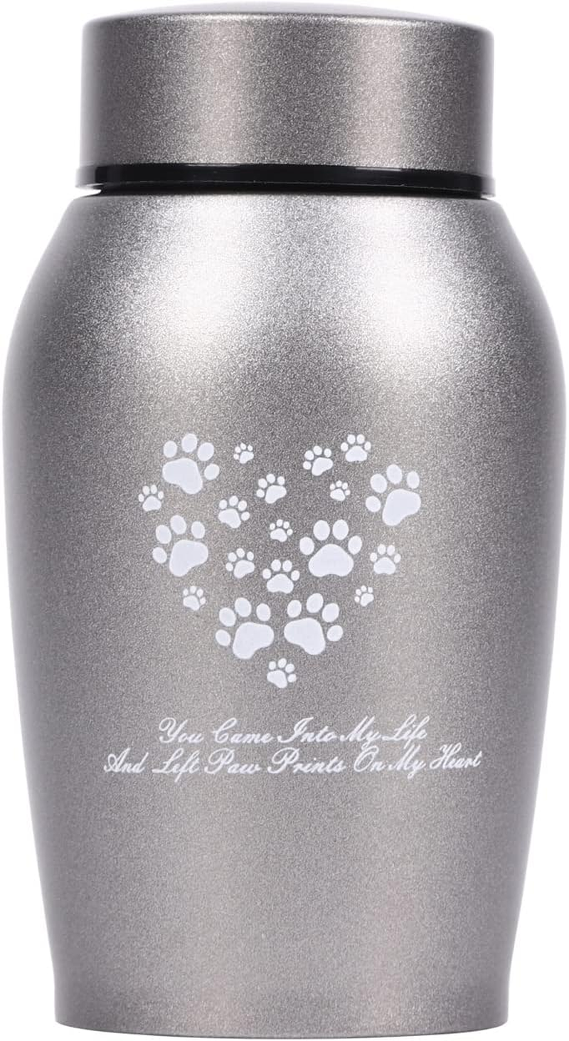 Youdear Memorials Stainless Steel Pet Urn for Dog and Cat Ashes - Premium, Suitable Size (Small, Grey)