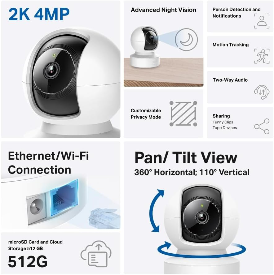 Tapo C222 Surveillance Camera, 360 Degrees Horizontal, Pan and Tilt, Night Vision, Microsd up to 512GB, Alexa, Google Assistant image number 5