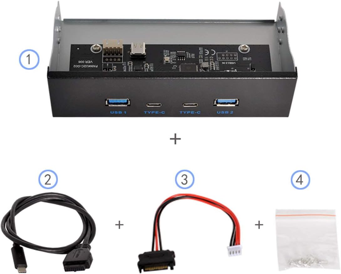 Xiwai USB-C & USB 3.0 HUB 4 Ports Front Panel to Motherboard 20-Pin Connection Cable for 5.25 Inch CD-ROM Bay