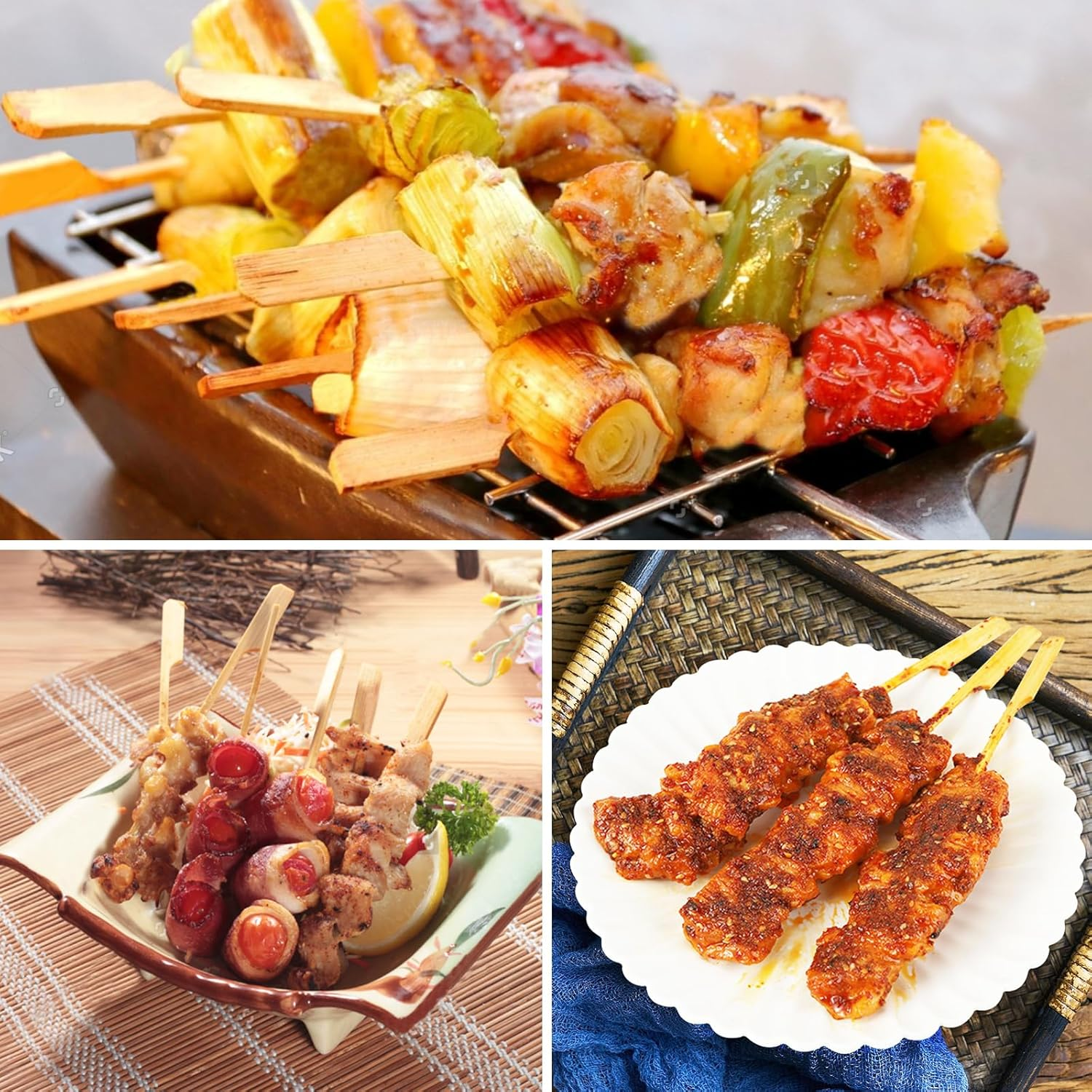 200 Pcs Bamboo Skewers - Bamboo Sticks Natural Wooden Skewers Bamboo Paddle Food Sticks Flat for Drinks Barbecue Kebabs Cocktail Sticks Satay Garnish Accessories Buffets Party Sandwich Hamburger 9 CM image number 1