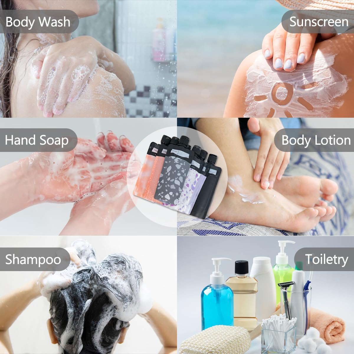 21 Pack Squeeze Pouches for Toiletries Liquid, Plastic Portable Refillable Travel Pouches, Leak Proof Fluid Makeup Packing Bag for Lotion Shampoo Conditioner Face Cream Hand Soap image number 1