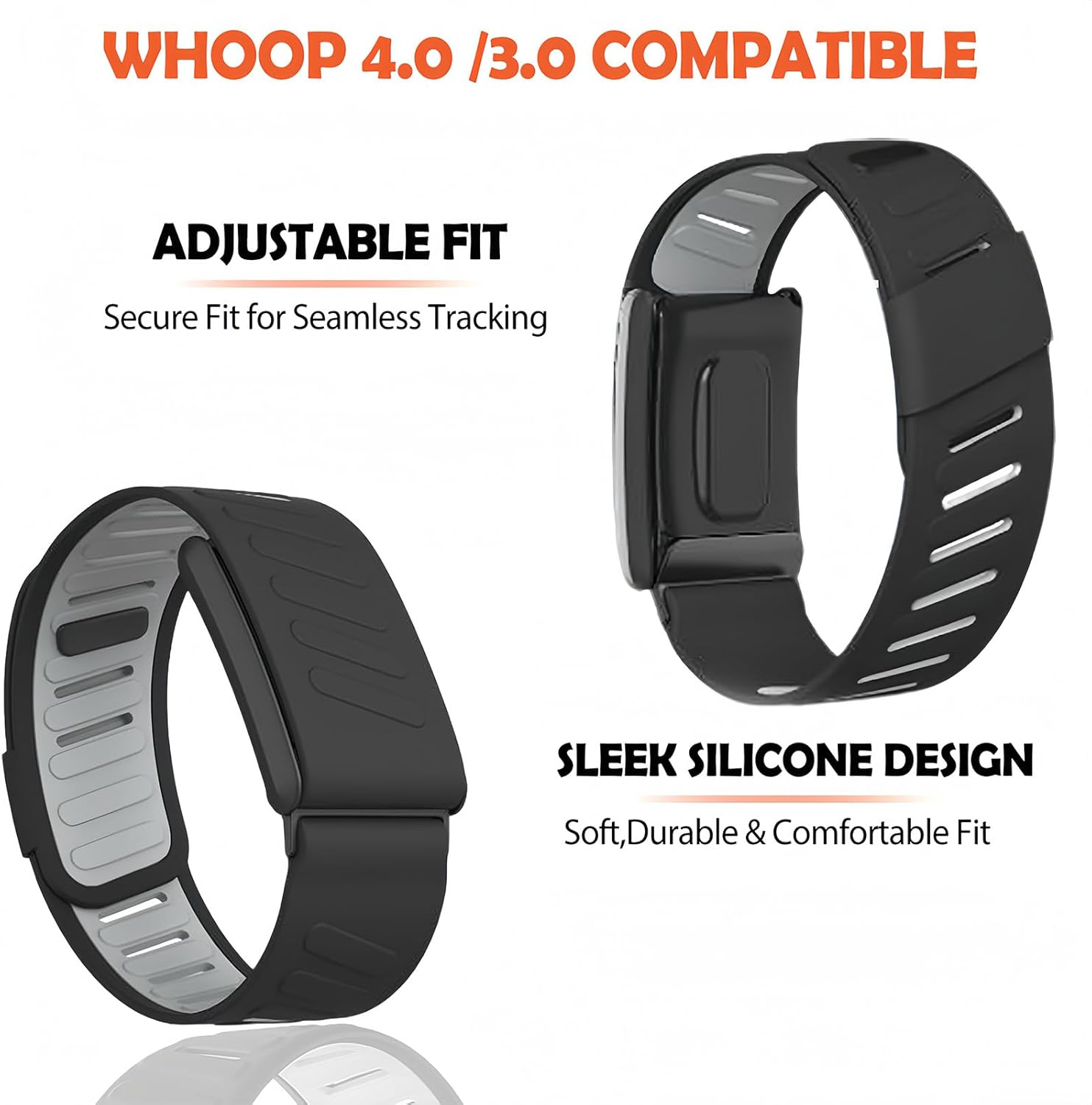 Silicone Wristband Compatible with WHOOP 4.0 & 3.0, Durable Soft Silicone Sports Loop Replacement Strap with Metal Frame Connector, Adjustable Waterproof Breathable Band for Men & Women (Black) image number 1