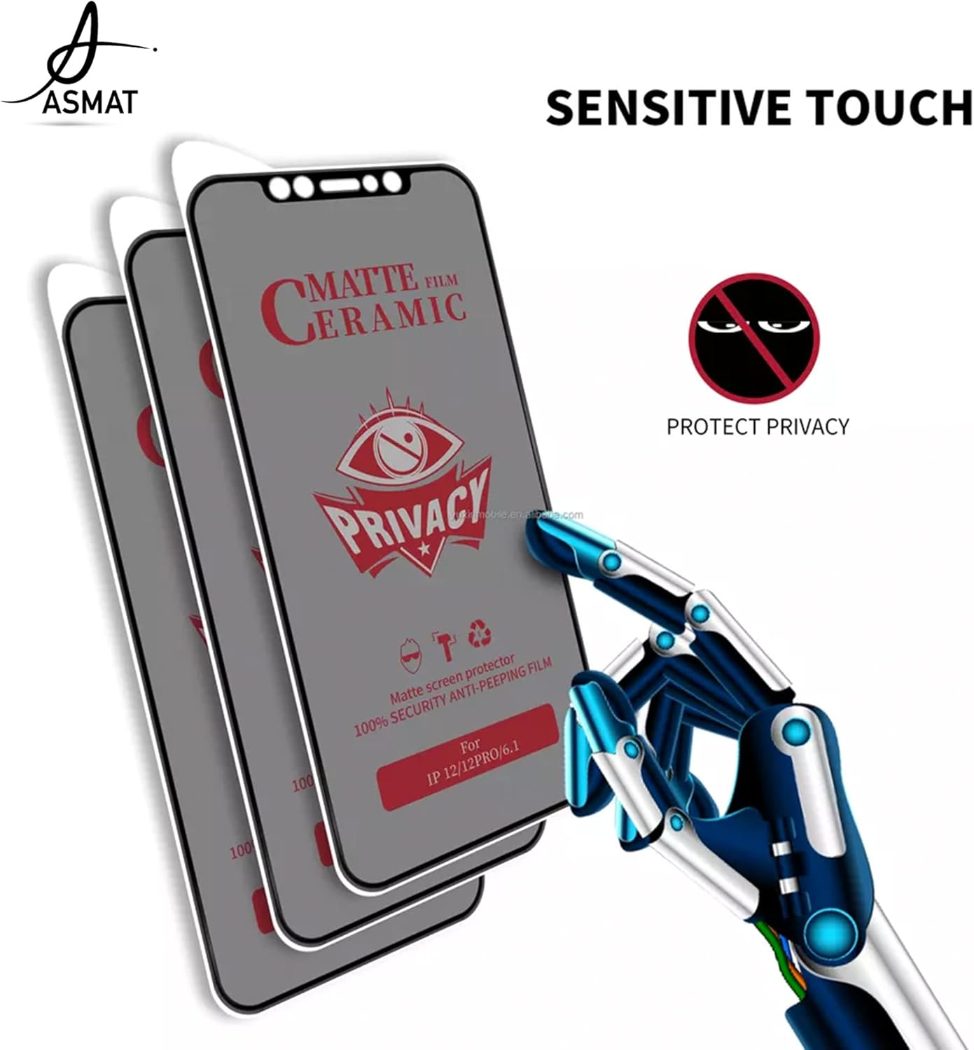 ASMAT Matte Ceramic Privacy Screen Protector for Iphone 11, 12, 13, Mini, Pro, Pro Max Tempered Glass Film Case Friendly 9H Hardness anti Spy for Apple (For Apple Iphone 13/13Pro) image number 2