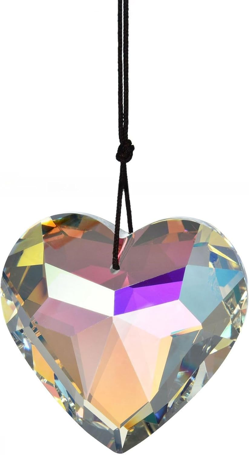Colorful Heart Crystals Suncatcher Hanging Sun Catcher with Chain Pendant Ornament for Window Home Garden Christmas Day Party Wedding Decoration (Purple)