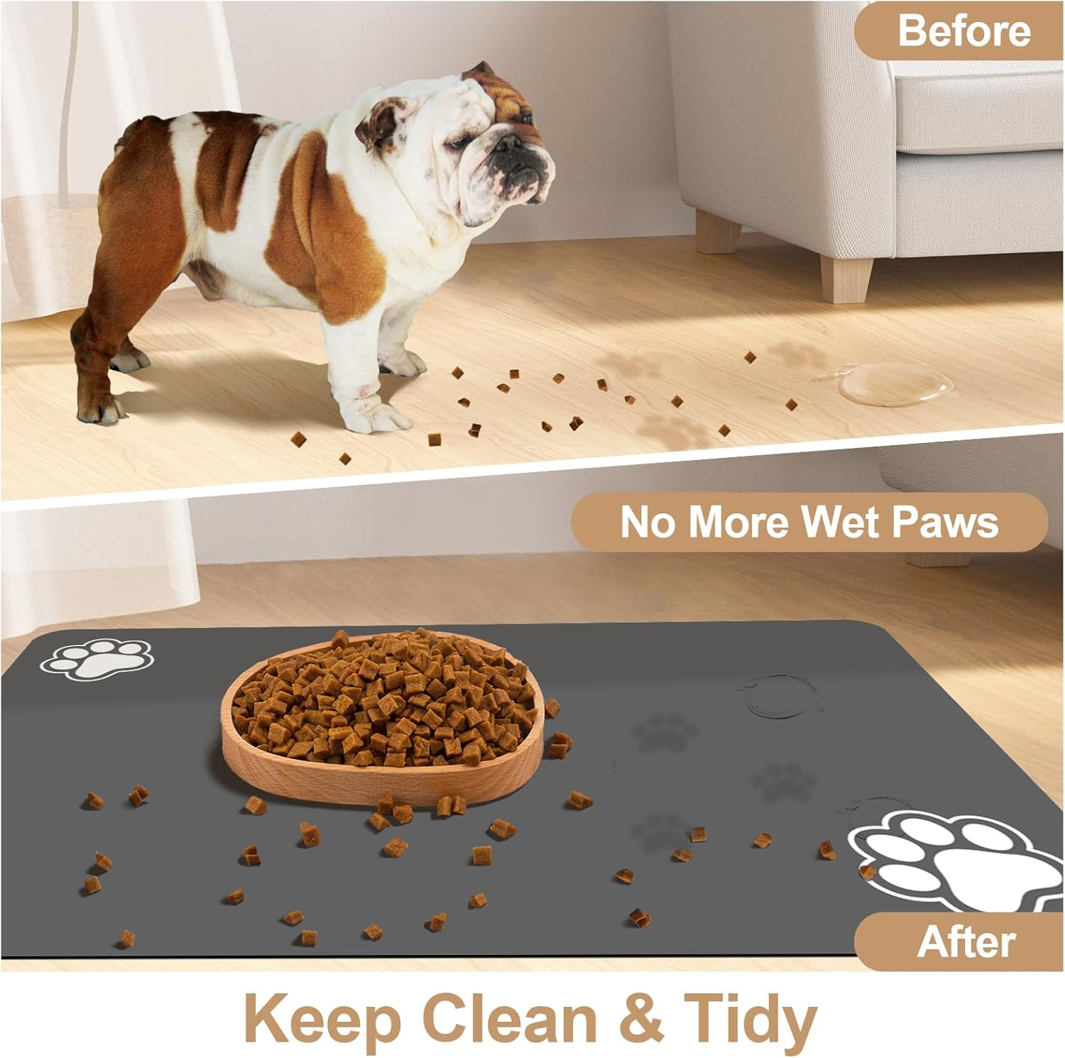 Dog Food Mat 2 Packs Absorbent Dog Cat Feeding Mat Placemat for Food and Water Bowl, Cat Food Mat Waterproof Rubber Backing, No Stains Quick Dry Water Dispenser Mat (Dark Grey (2 Packs), 40 X 60Cm) image number 3
