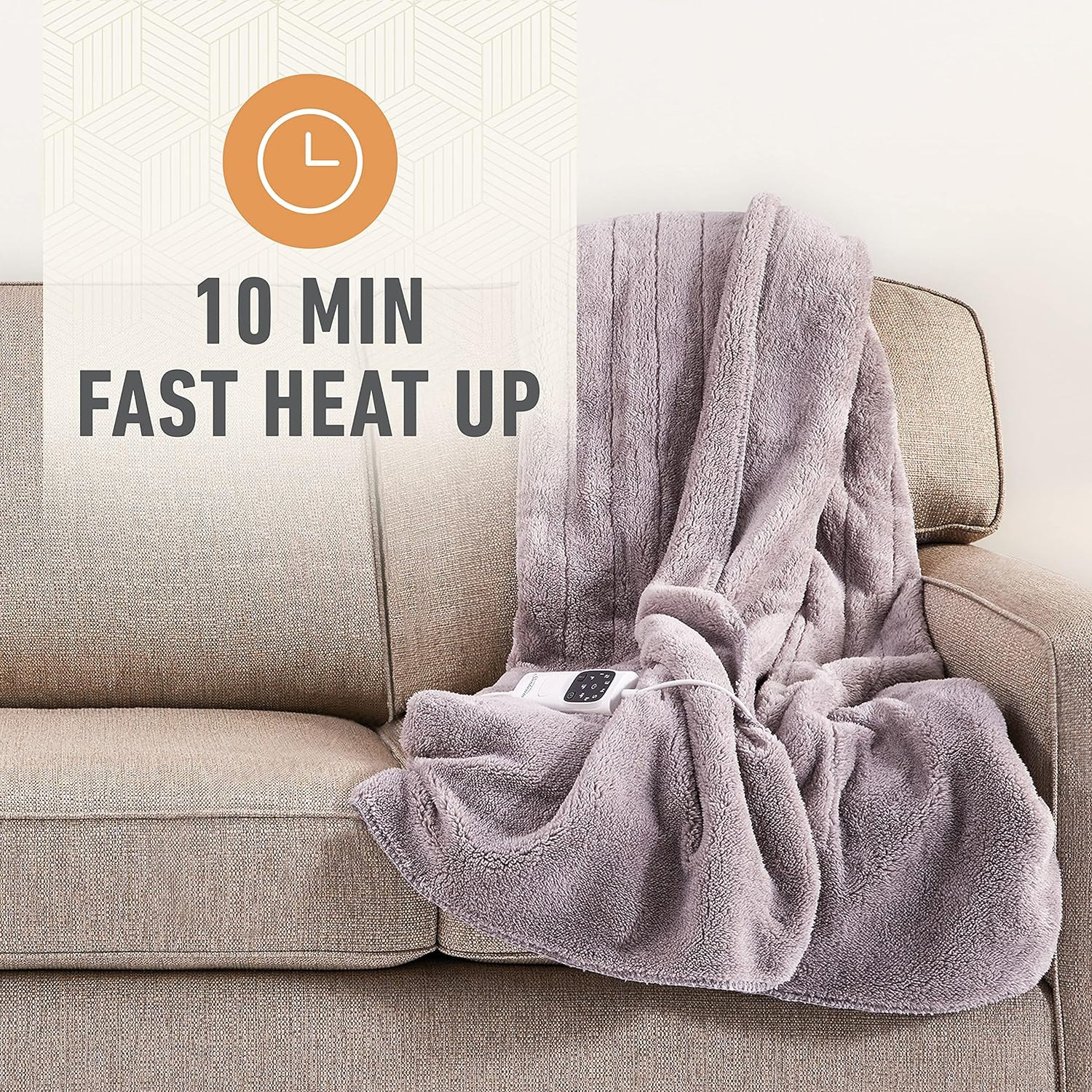 Sunbeam Feel Perfect Sherpa Fleece Heated Throw Blanket Grey, Secure Sleep Protection, 6 Heat Settings, Fast Heat Up, Machine Washable TRF4200 image number 5